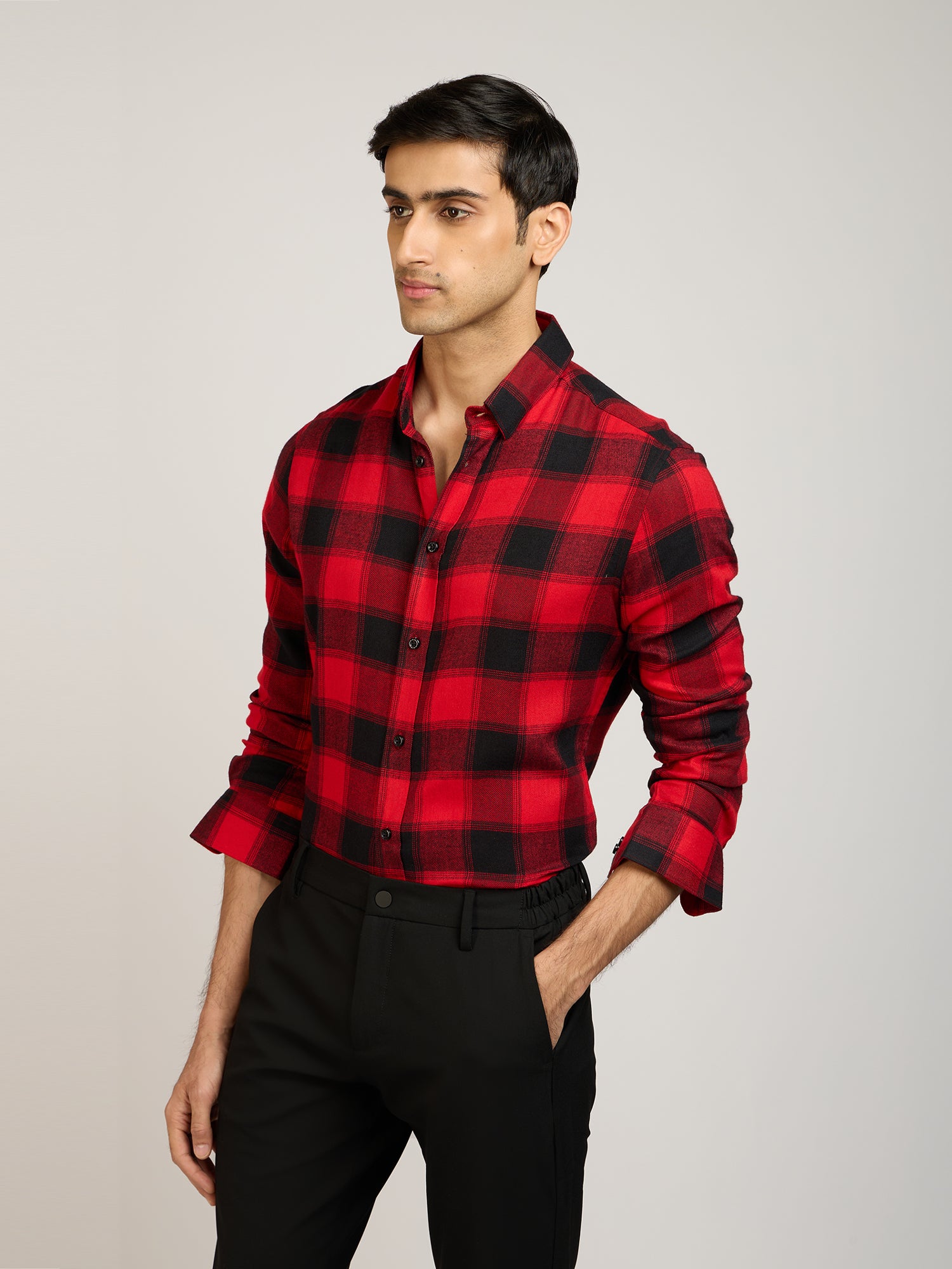 Windowpane Checks Red Shirt