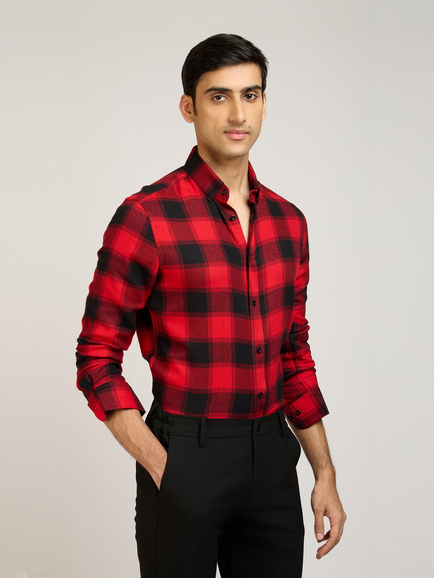 Windowpane Checks Red Shirt