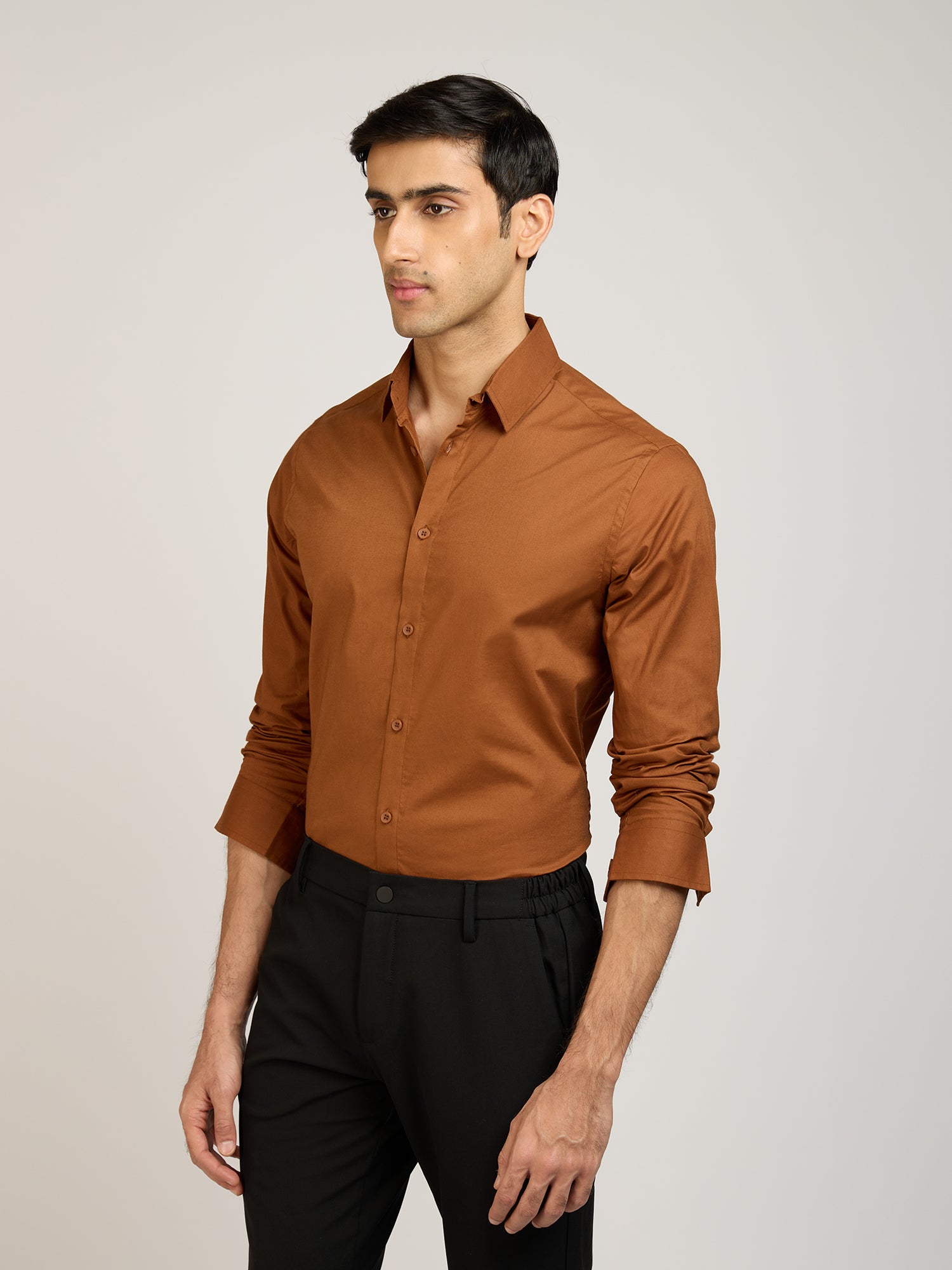Classic Plain Stretch Brown Shirt