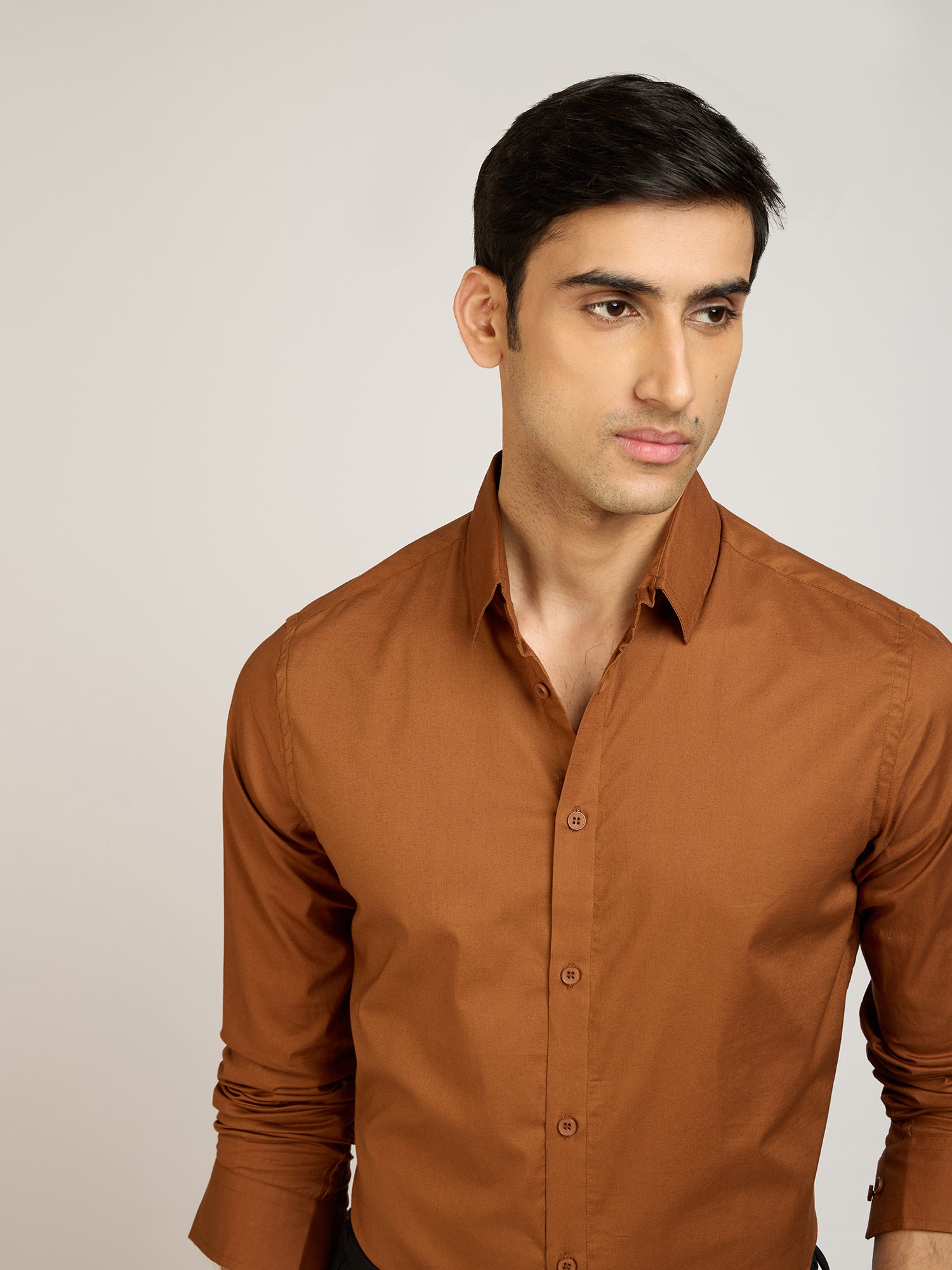 Classic Plain Stretch Brown Shirt