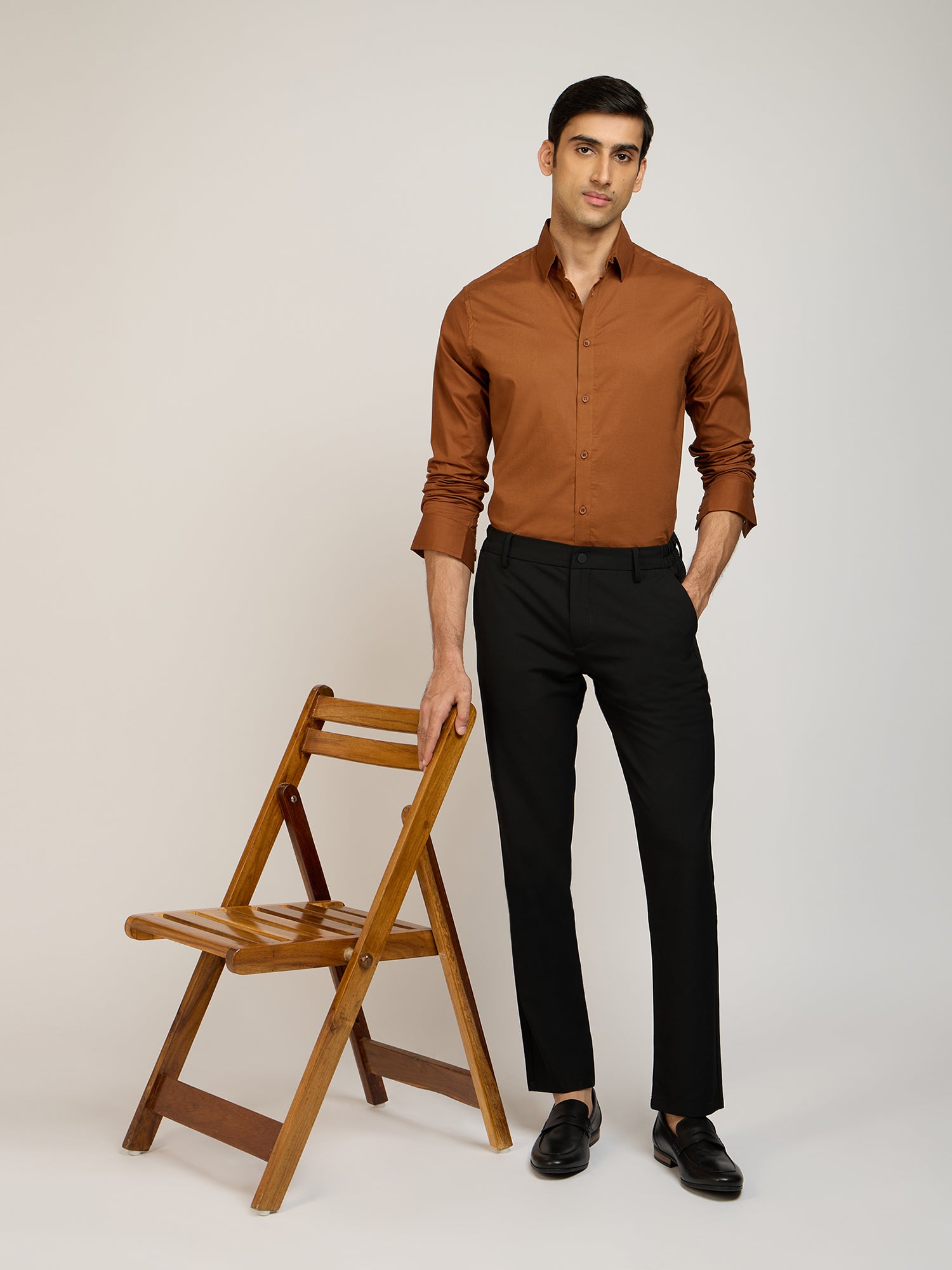 Classic Plain Stretch Brown Shirt