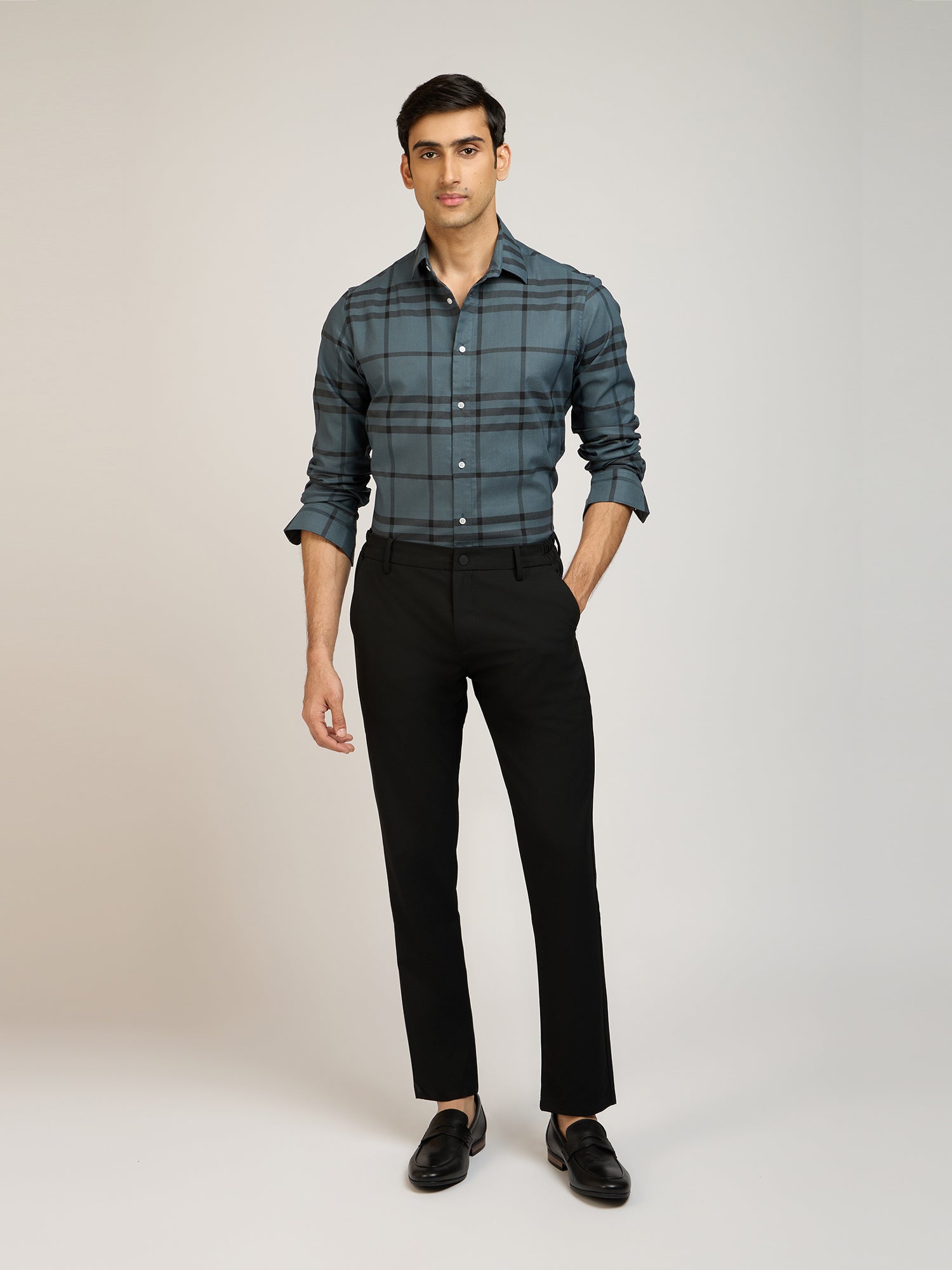 Windowpane Check Grey Shirt
