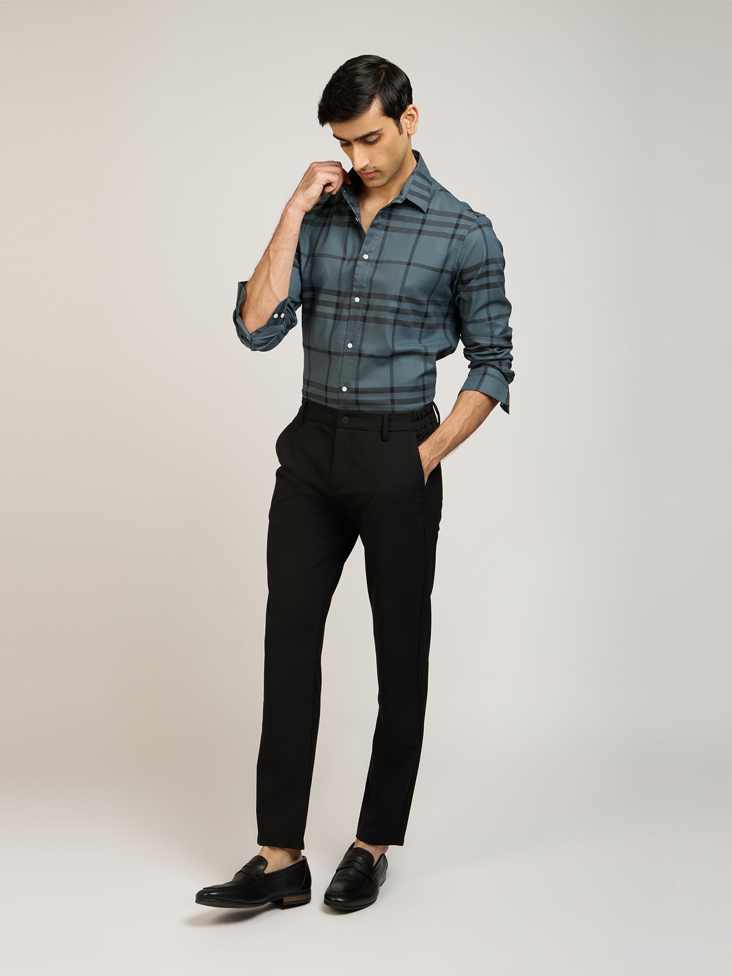 Windowpane Check Grey Shirt