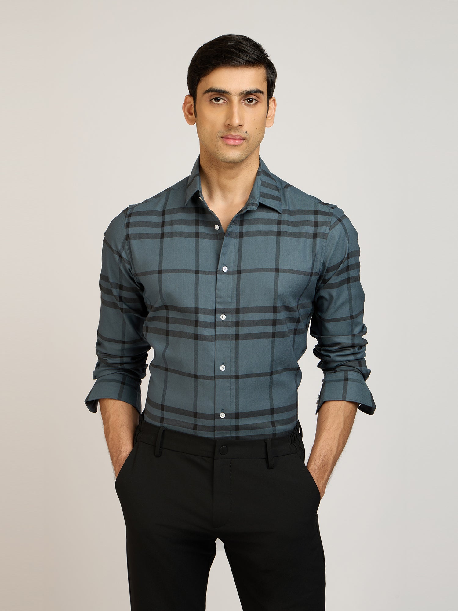 Windowpane Check Grey Shirt