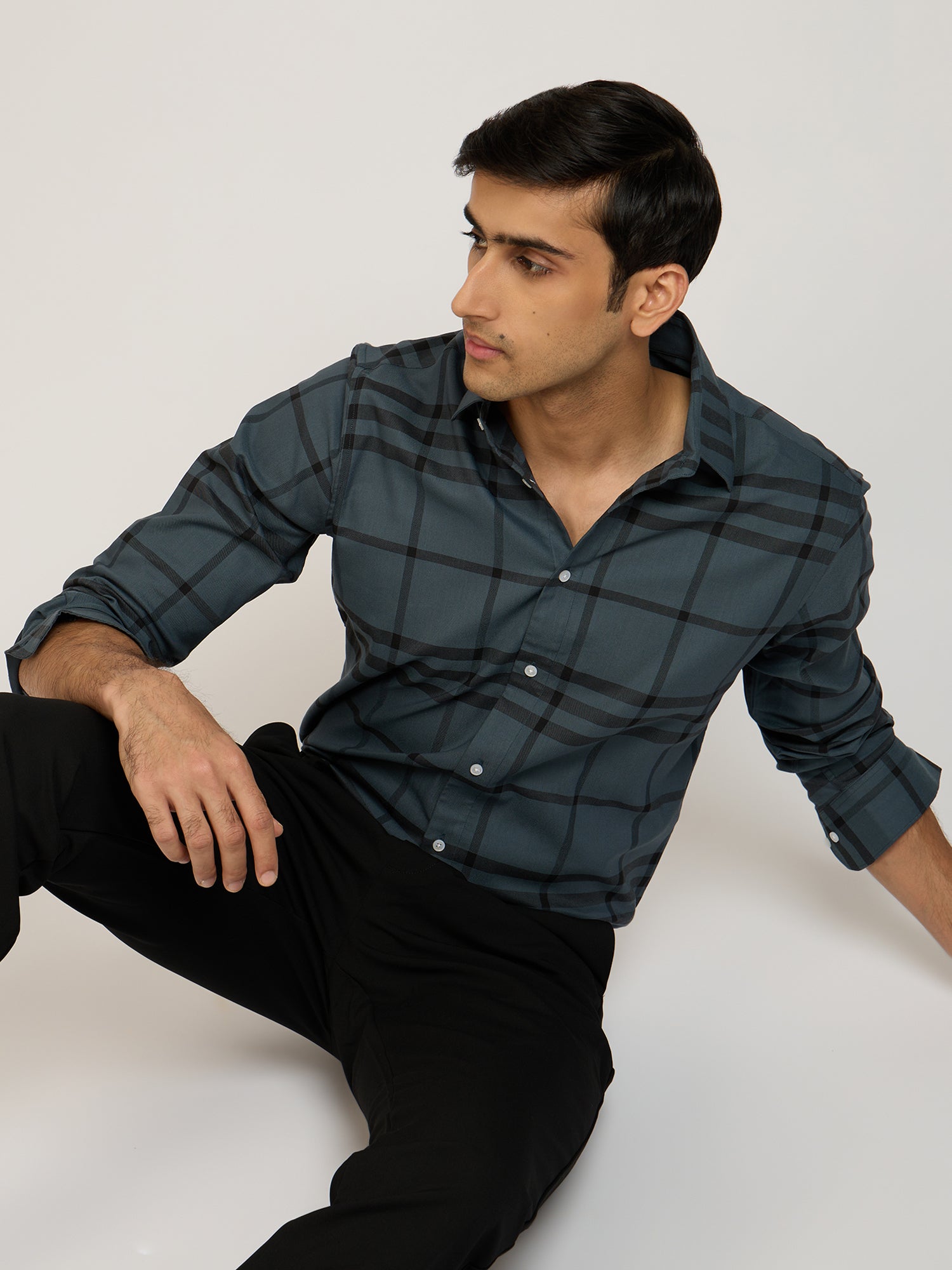 Windowpane Check Grey Shirt