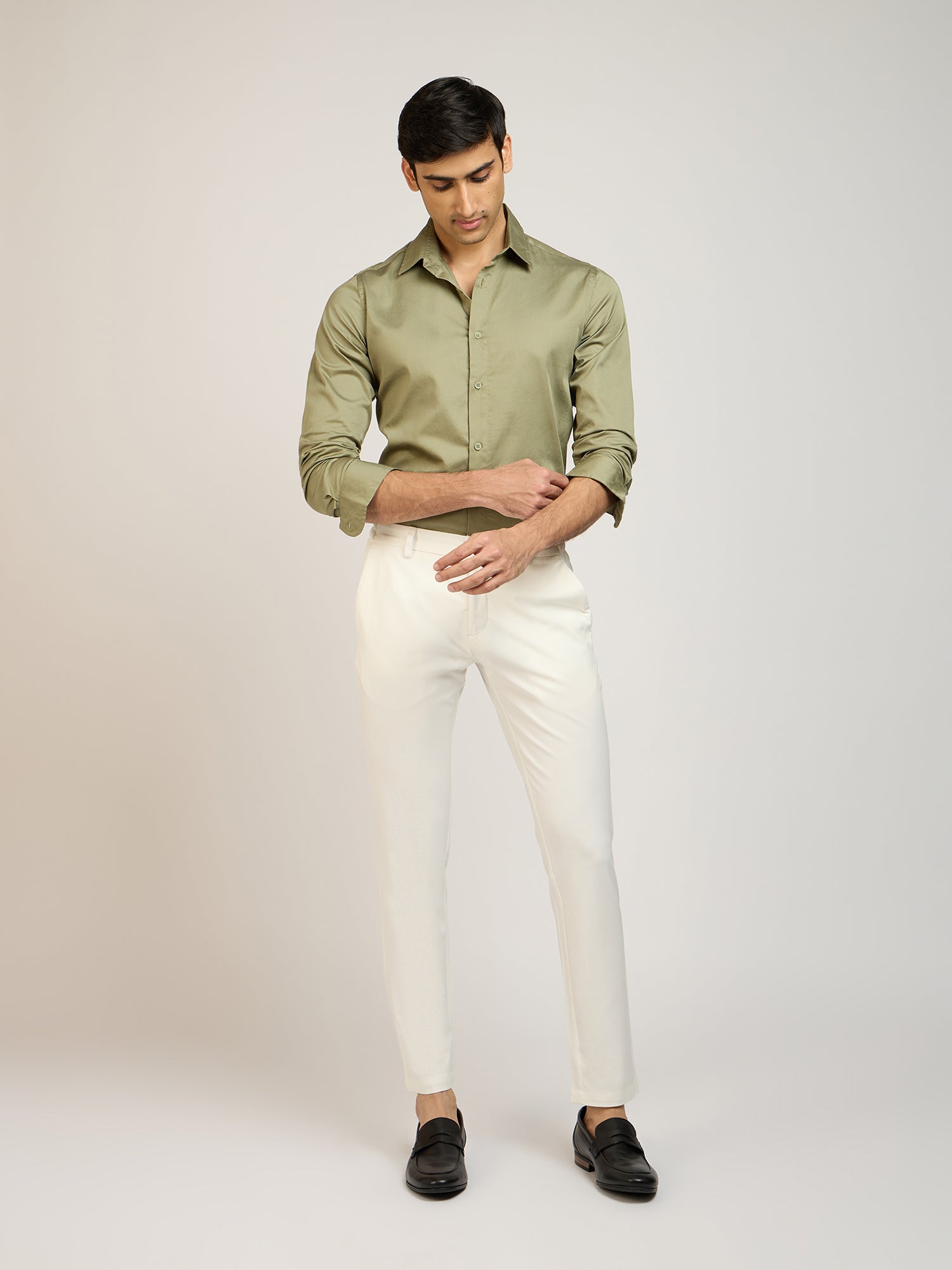 Classic Plain Satin Olive Shirt
