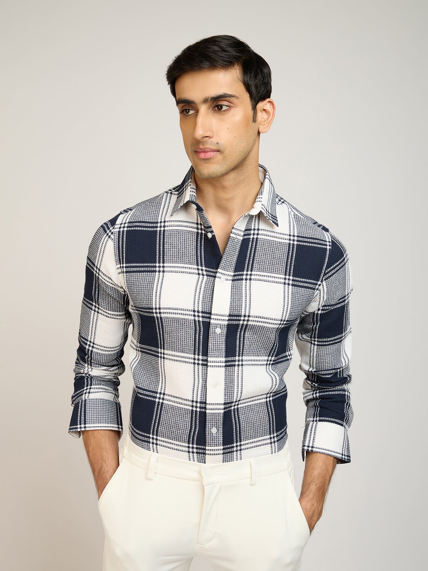 Dobby Check Blue Shirt