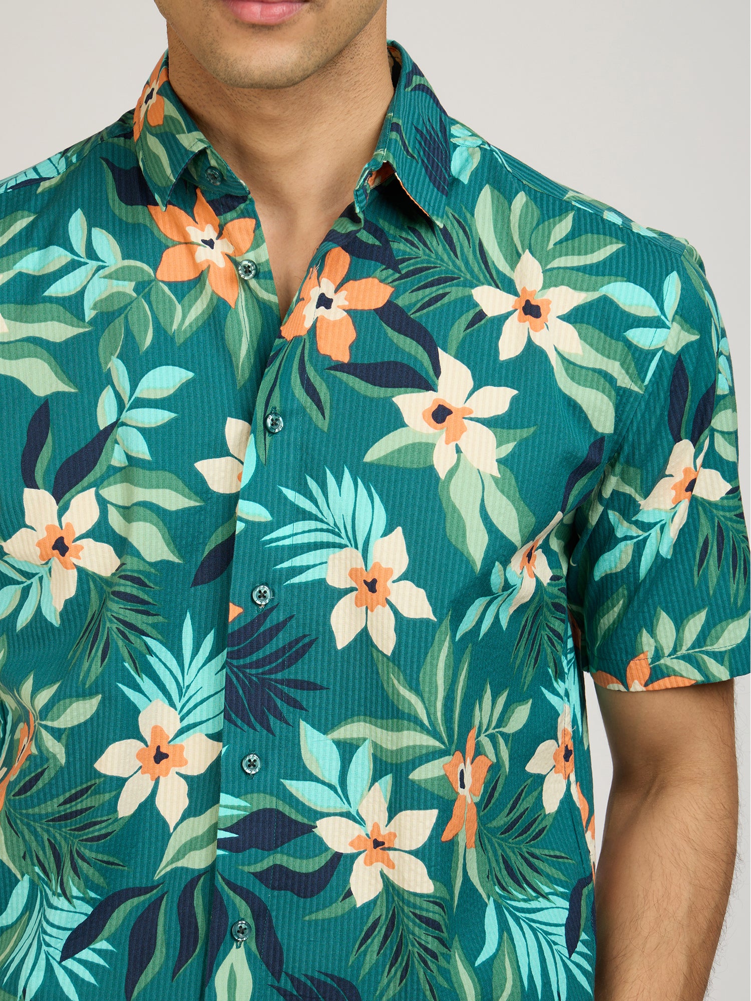 Tropical Print Seersucker Shirt