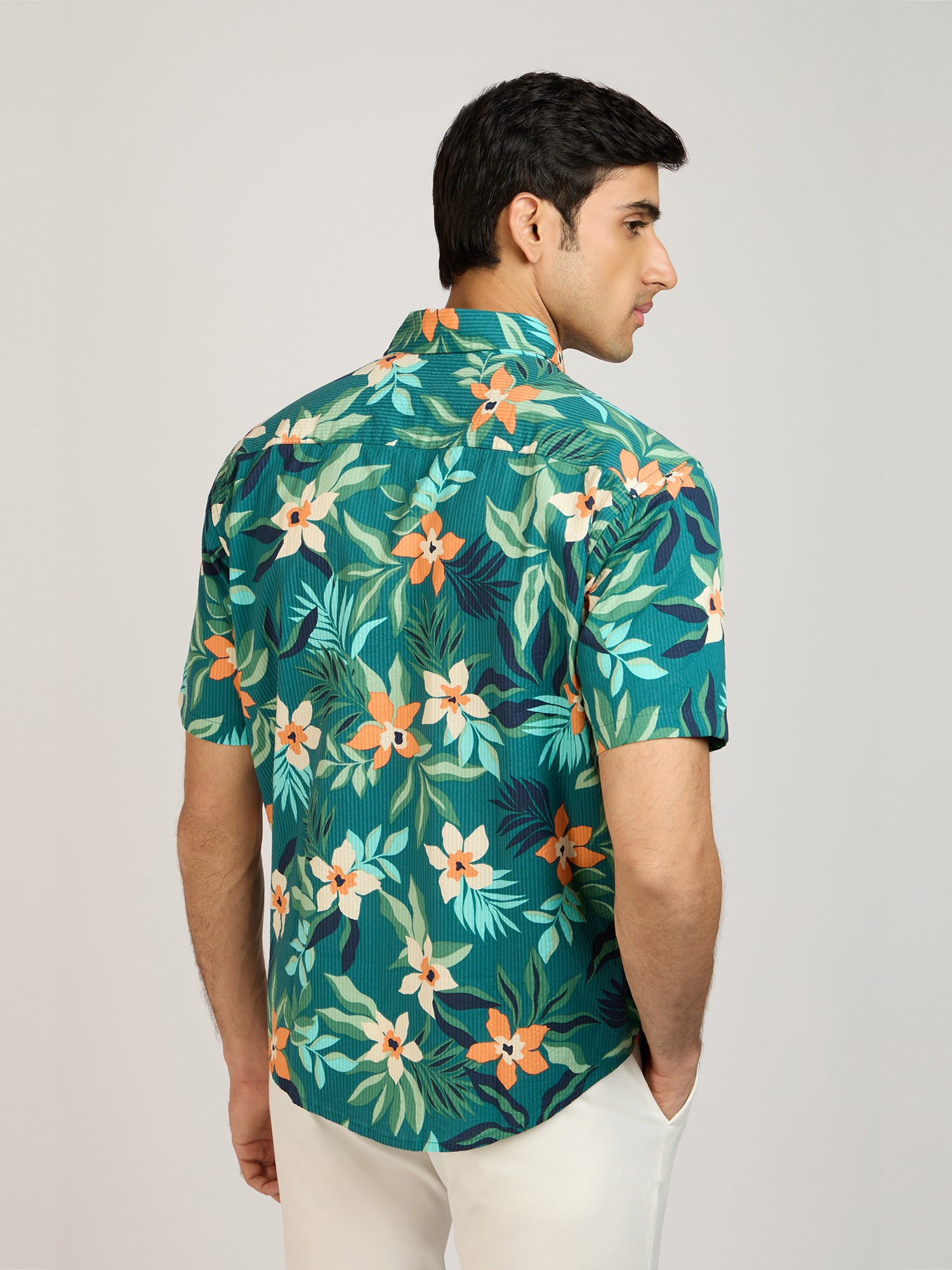 Tropical Print Seersucker Shirt