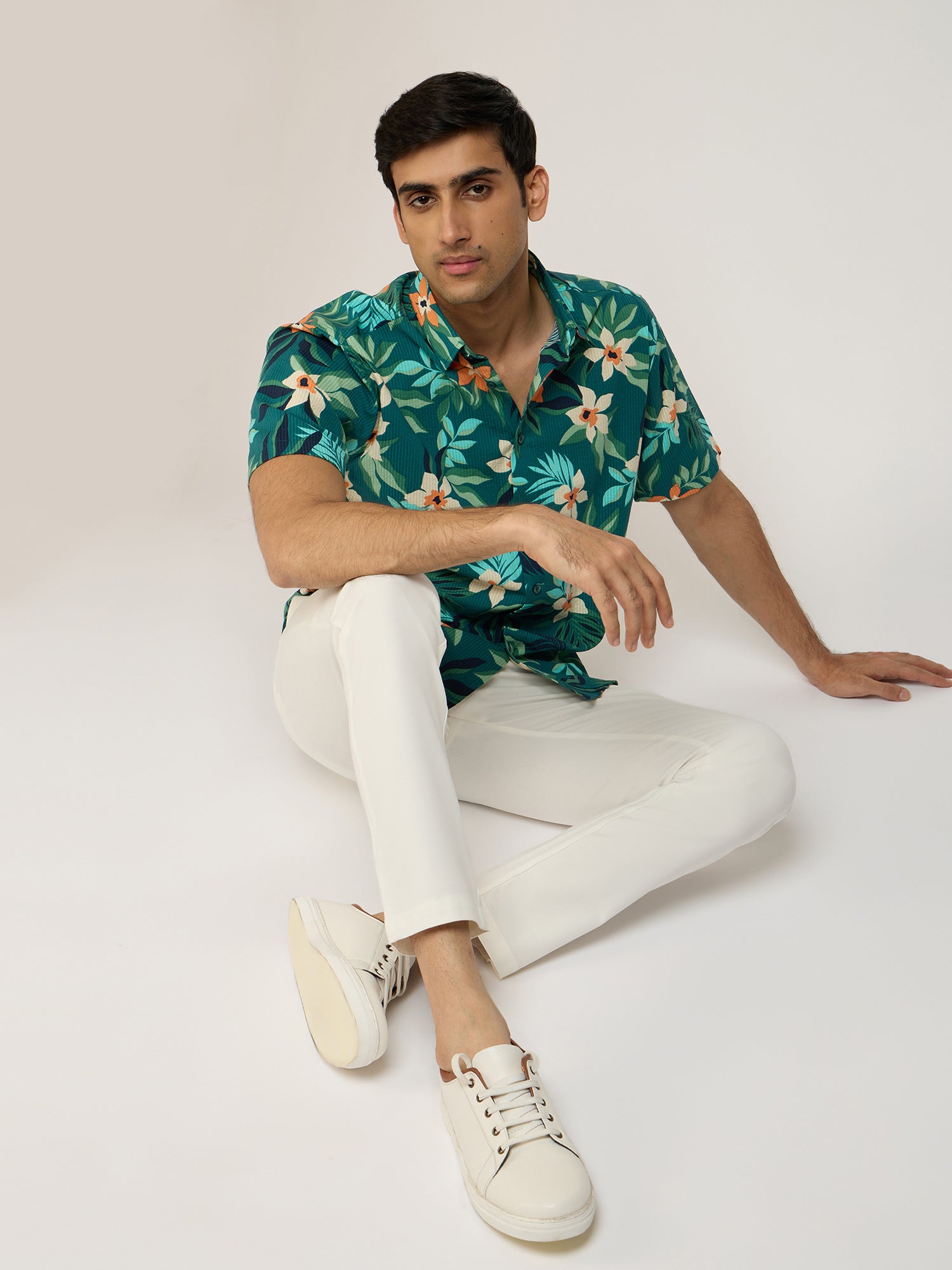 Tropical Print Seersucker Shirt