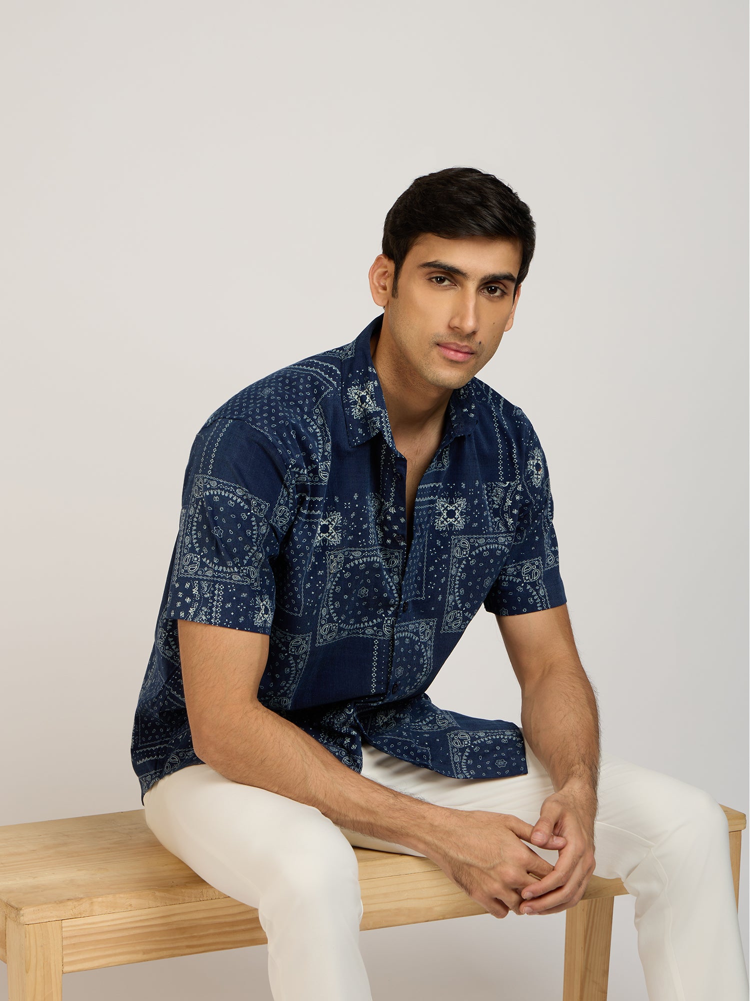 Cotton Denim Paisley Print Shirt