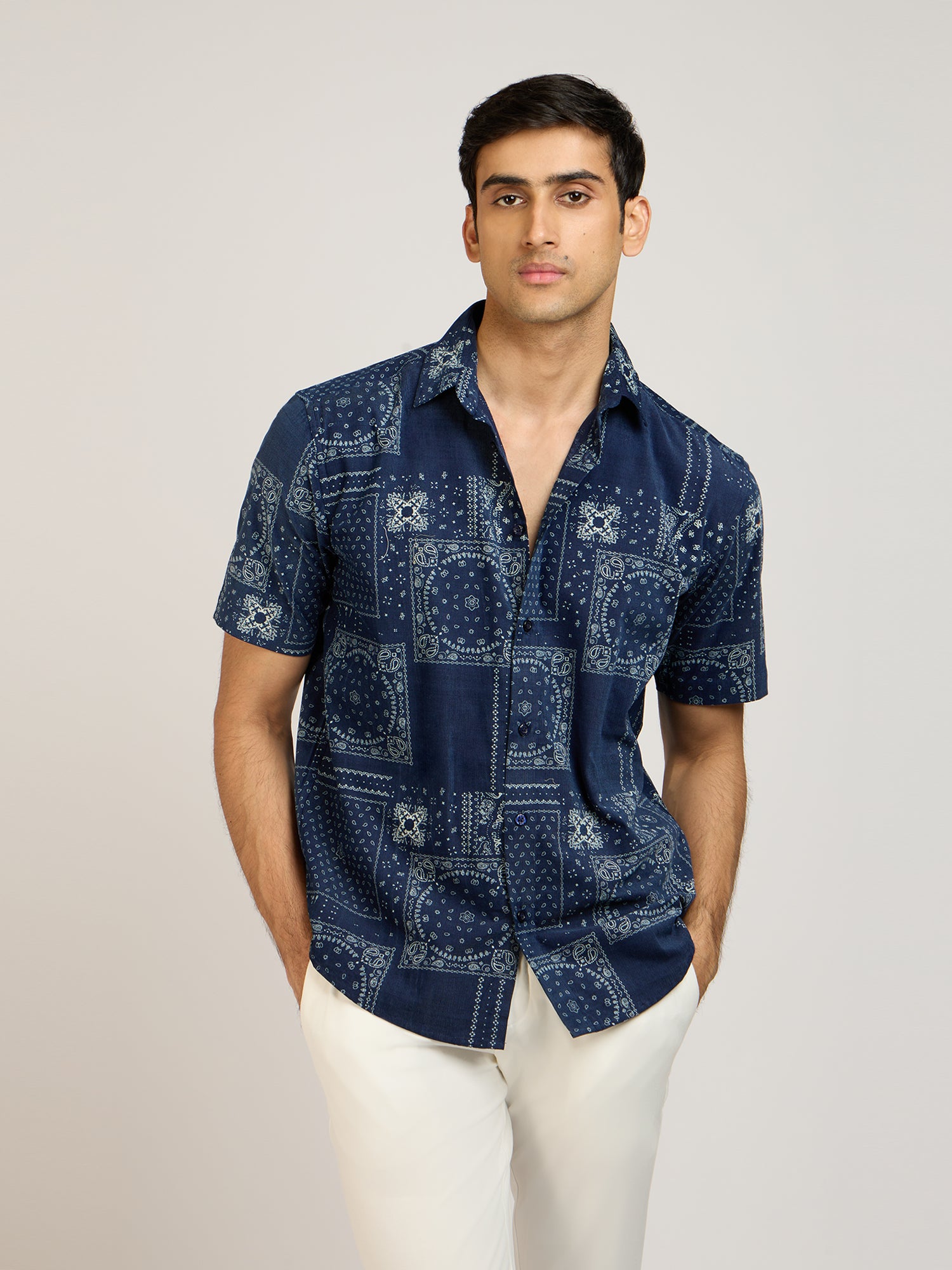Cotton Denim Paisley Print Shirt
