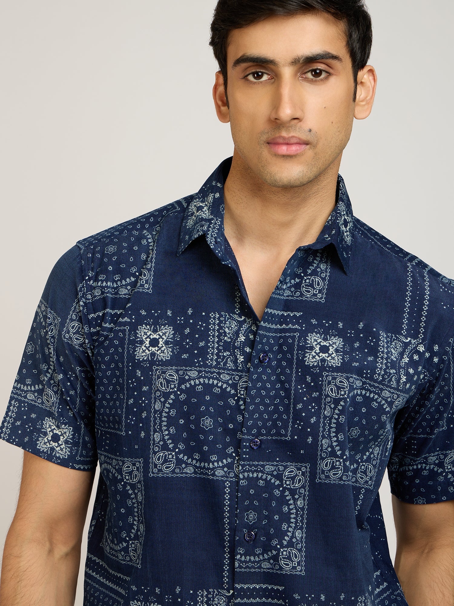 Cotton Denim Paisley Print Shirt