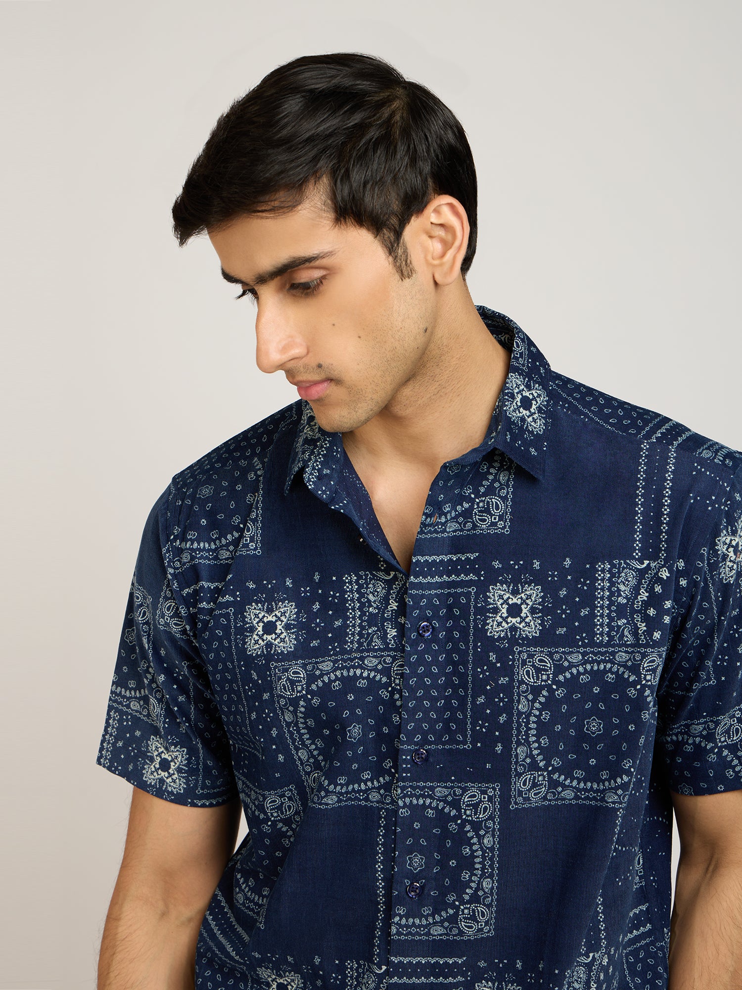 Cotton Denim Paisley Print Shirt