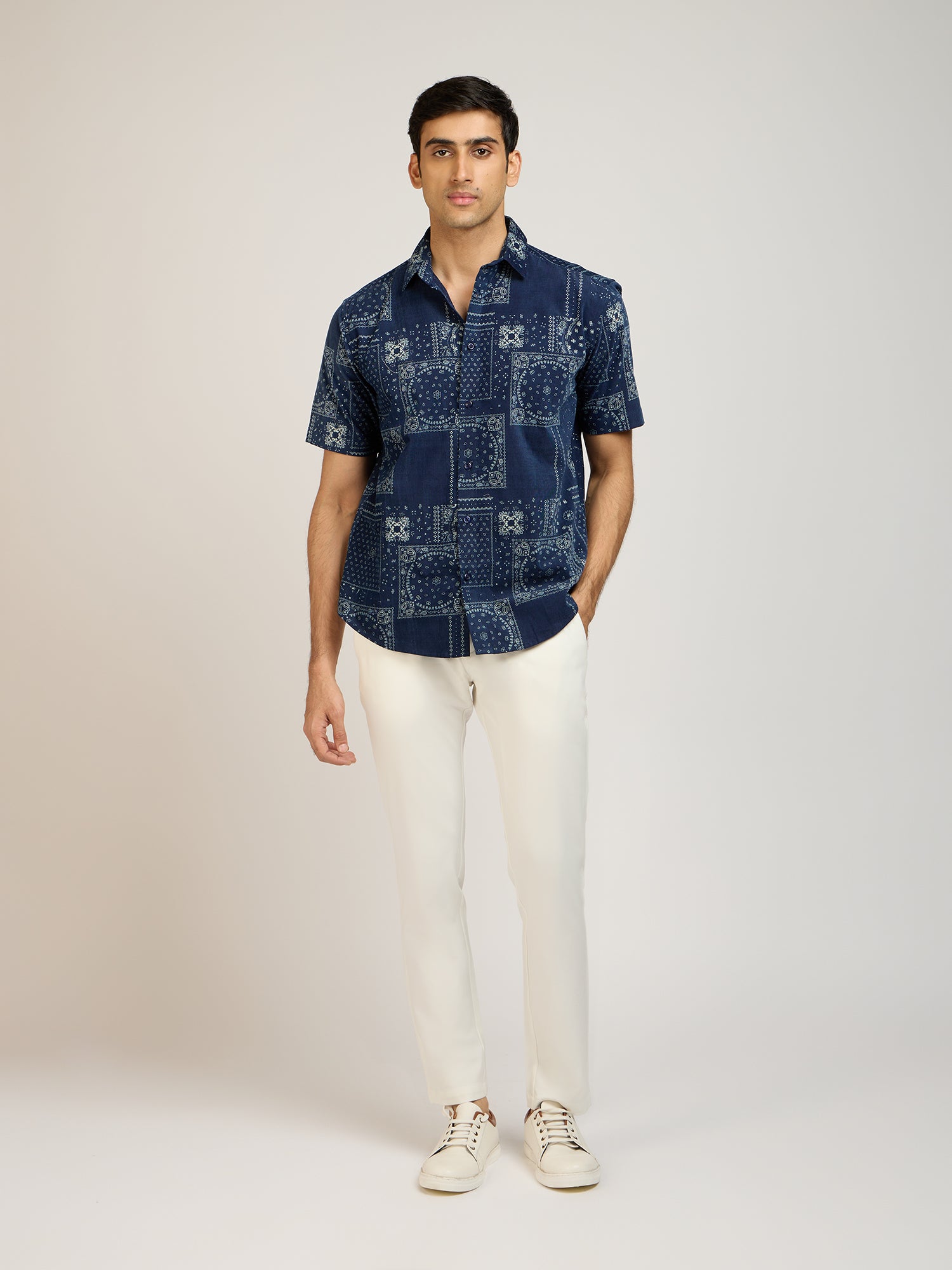 Cotton Denim Paisley Print Shirt