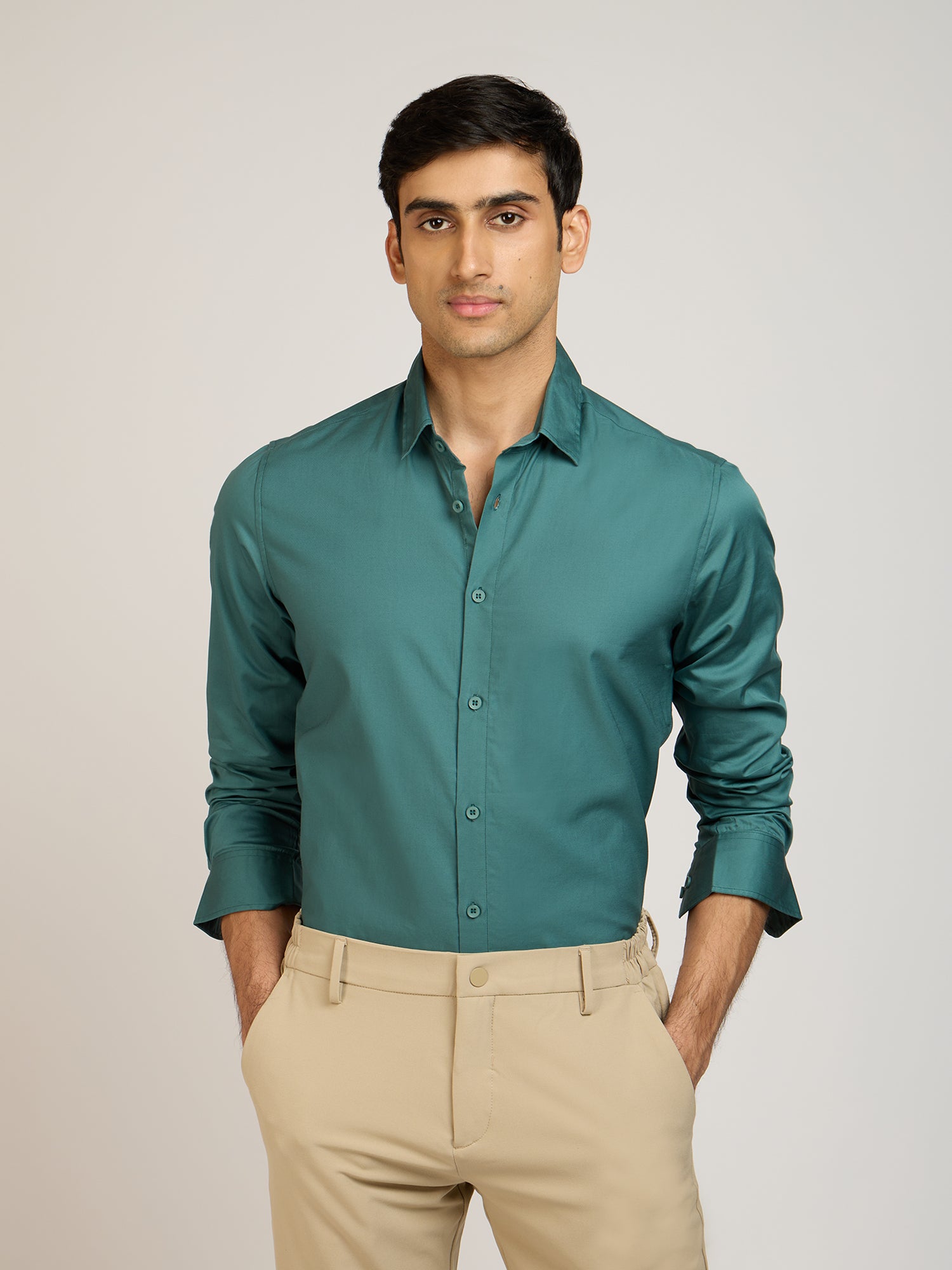 Classic Plain Satin Green Shirt