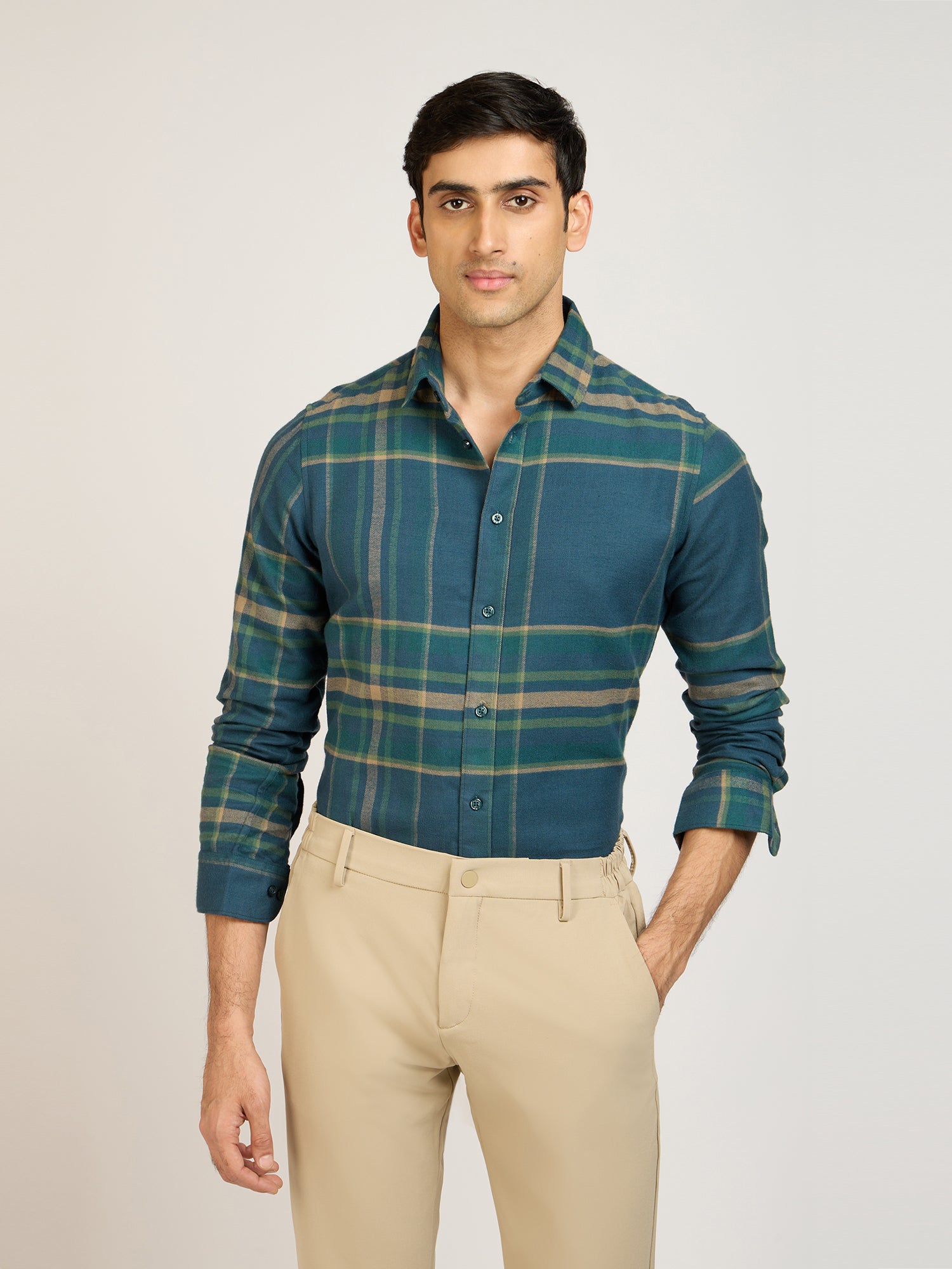 Wide Checks Green Shirt