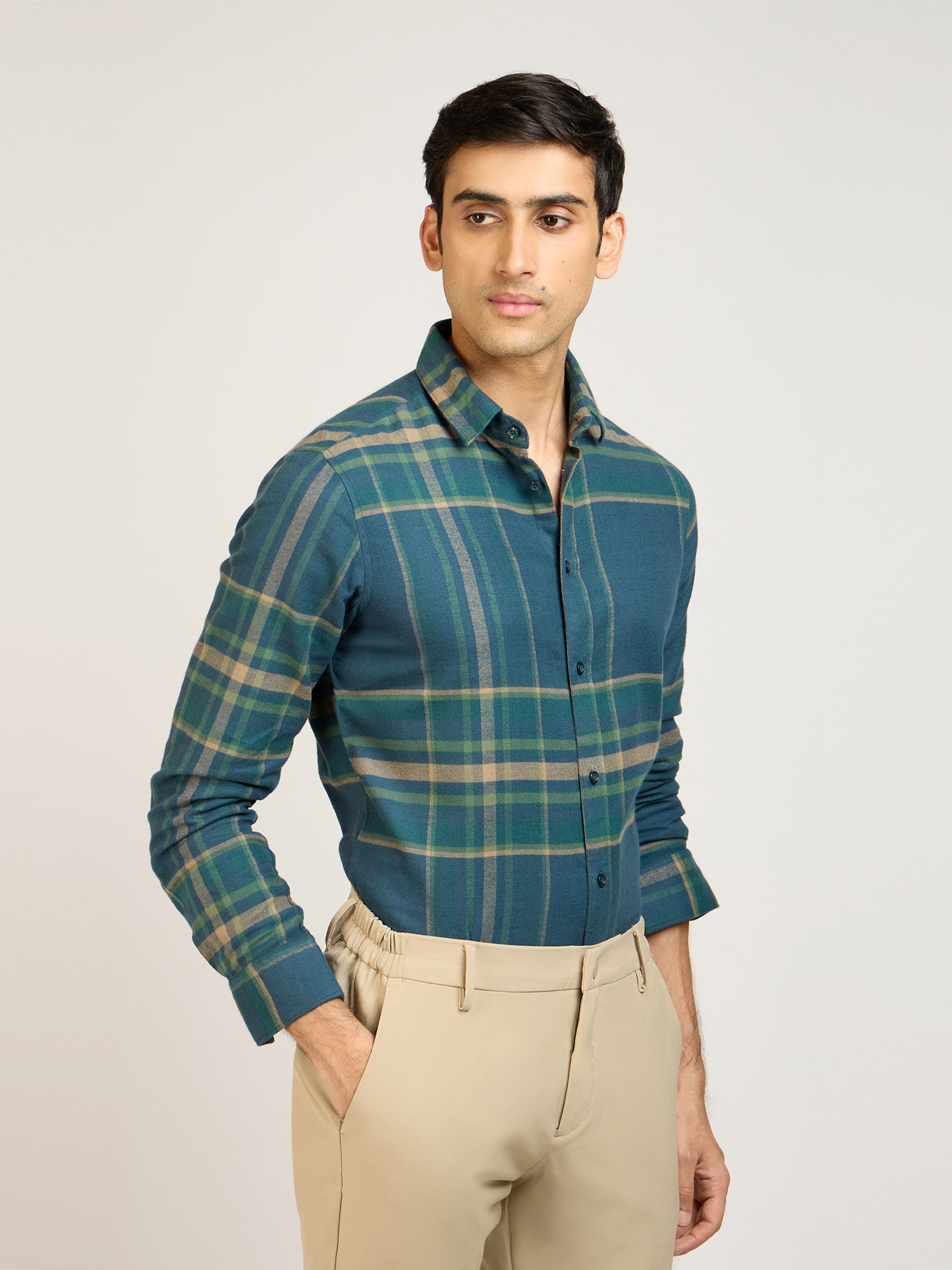 Wide Checks Green Shirt
