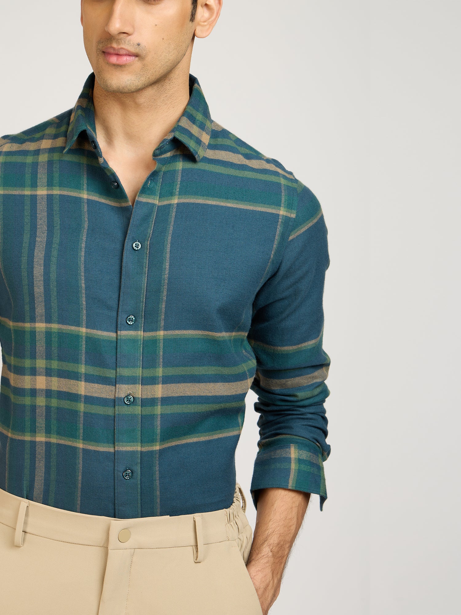 Wide Checks Green Shirt