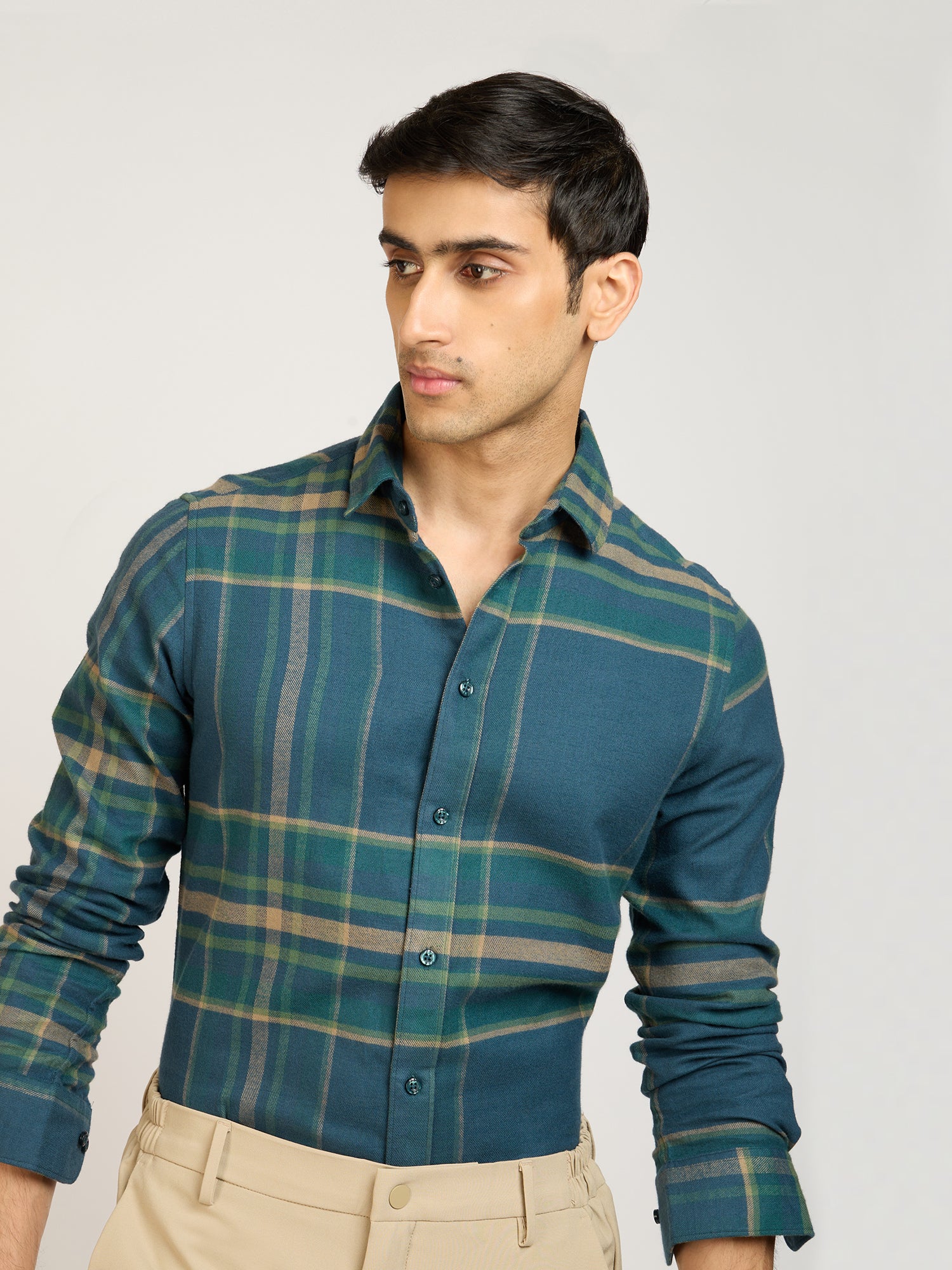 Wide Checks Green Shirt