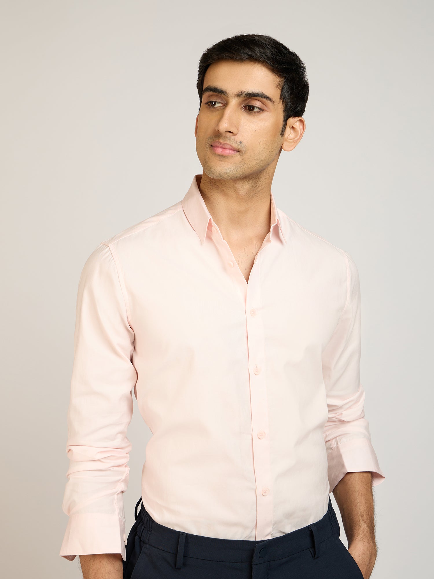 Classic Plain Satin Pink Shirt