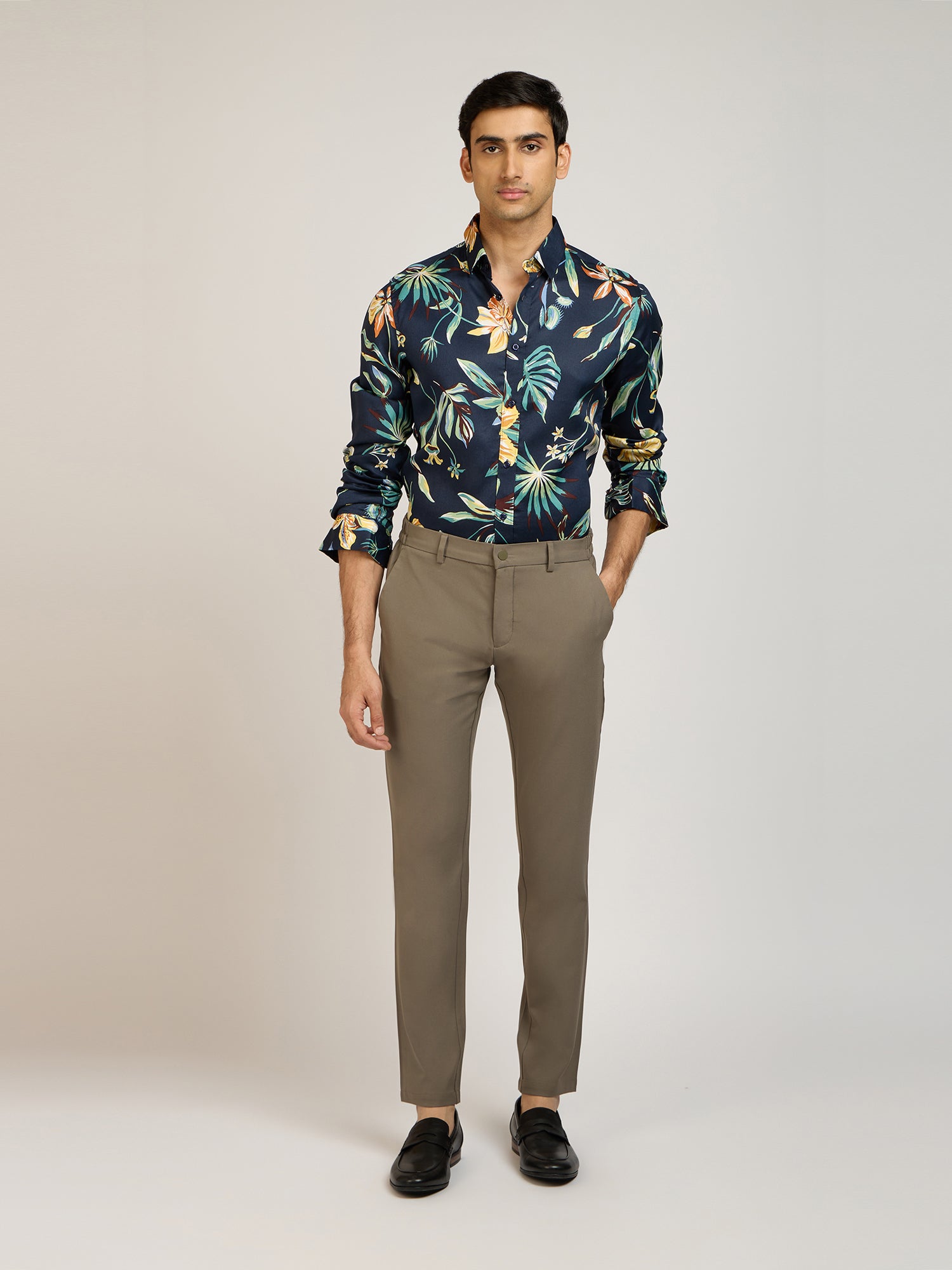 Tropical Print Viscose Blue Shirt