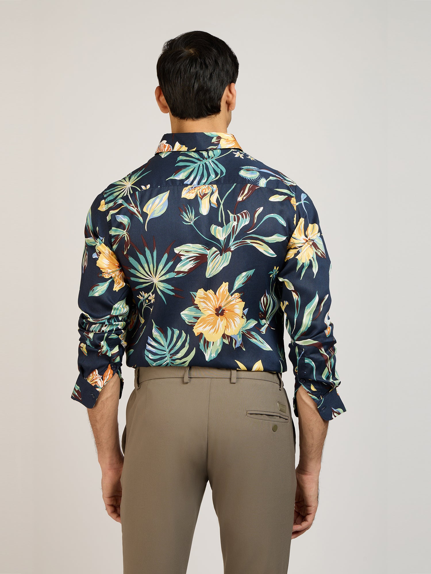 Tropical Print Viscose Blue Shirt