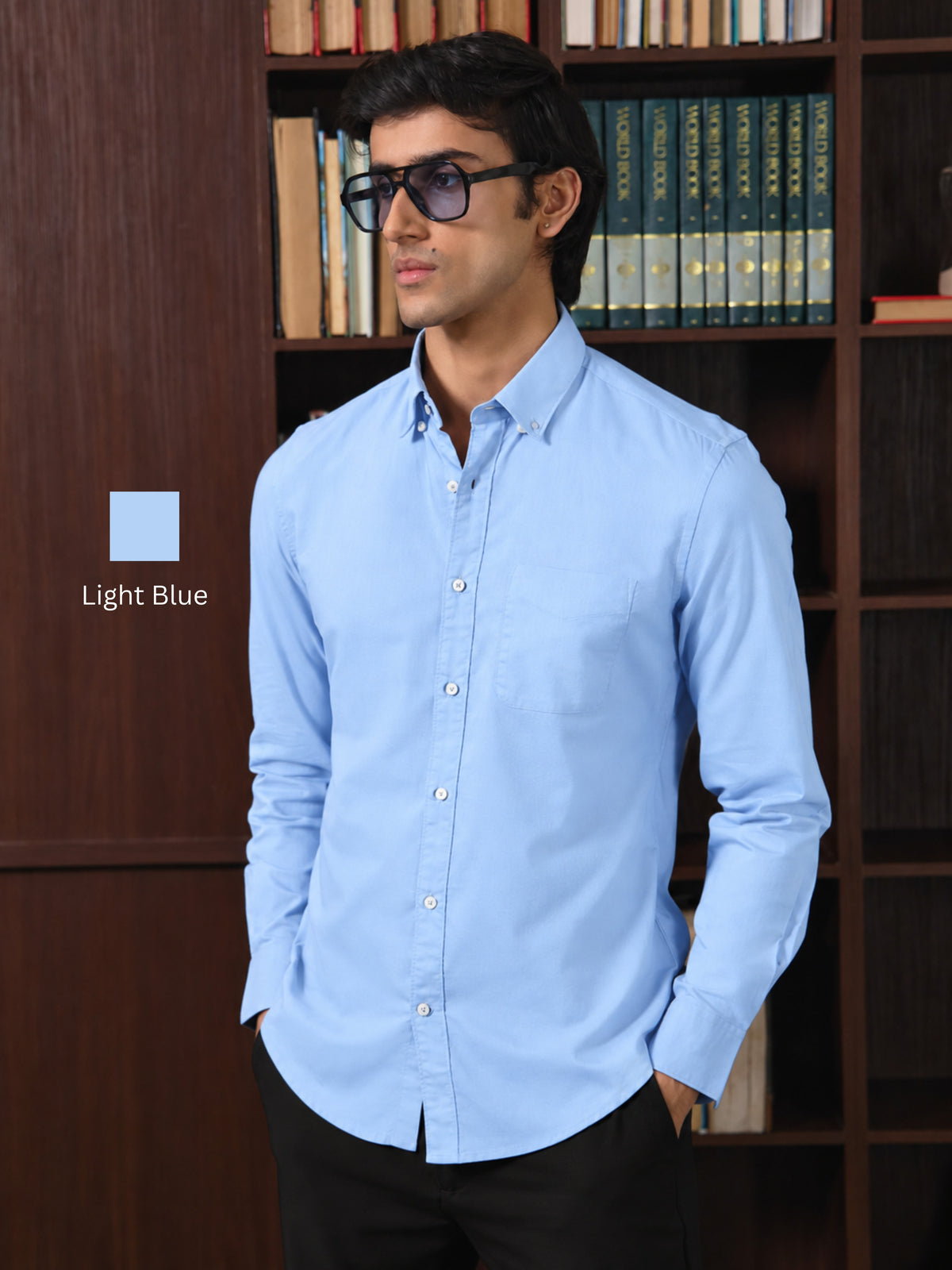 AUXOR- Light Blue Regular Fit Oxford Cotton Shirt