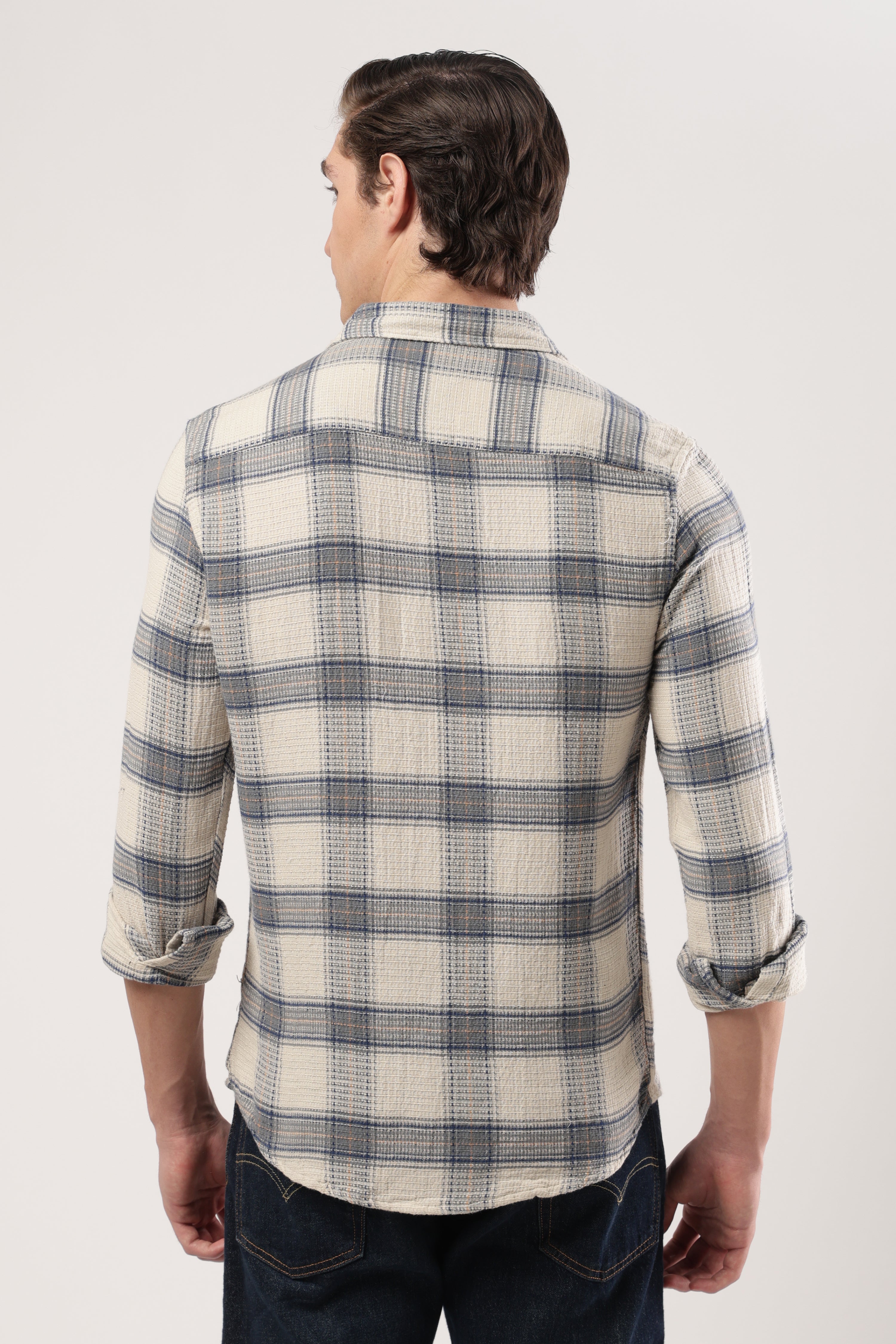 Navy Waffle Check Shirt