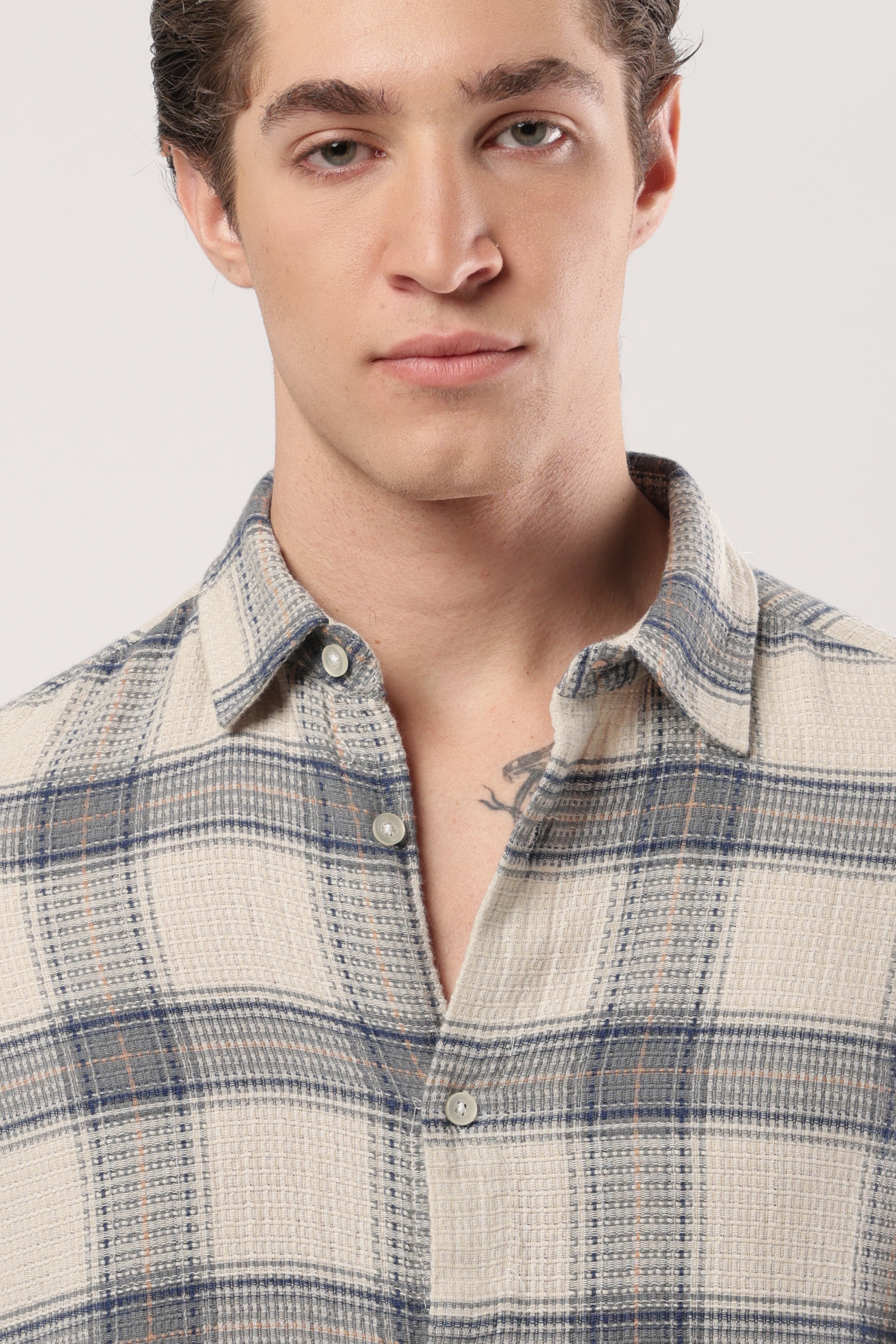 Navy Waffle Check Shirt