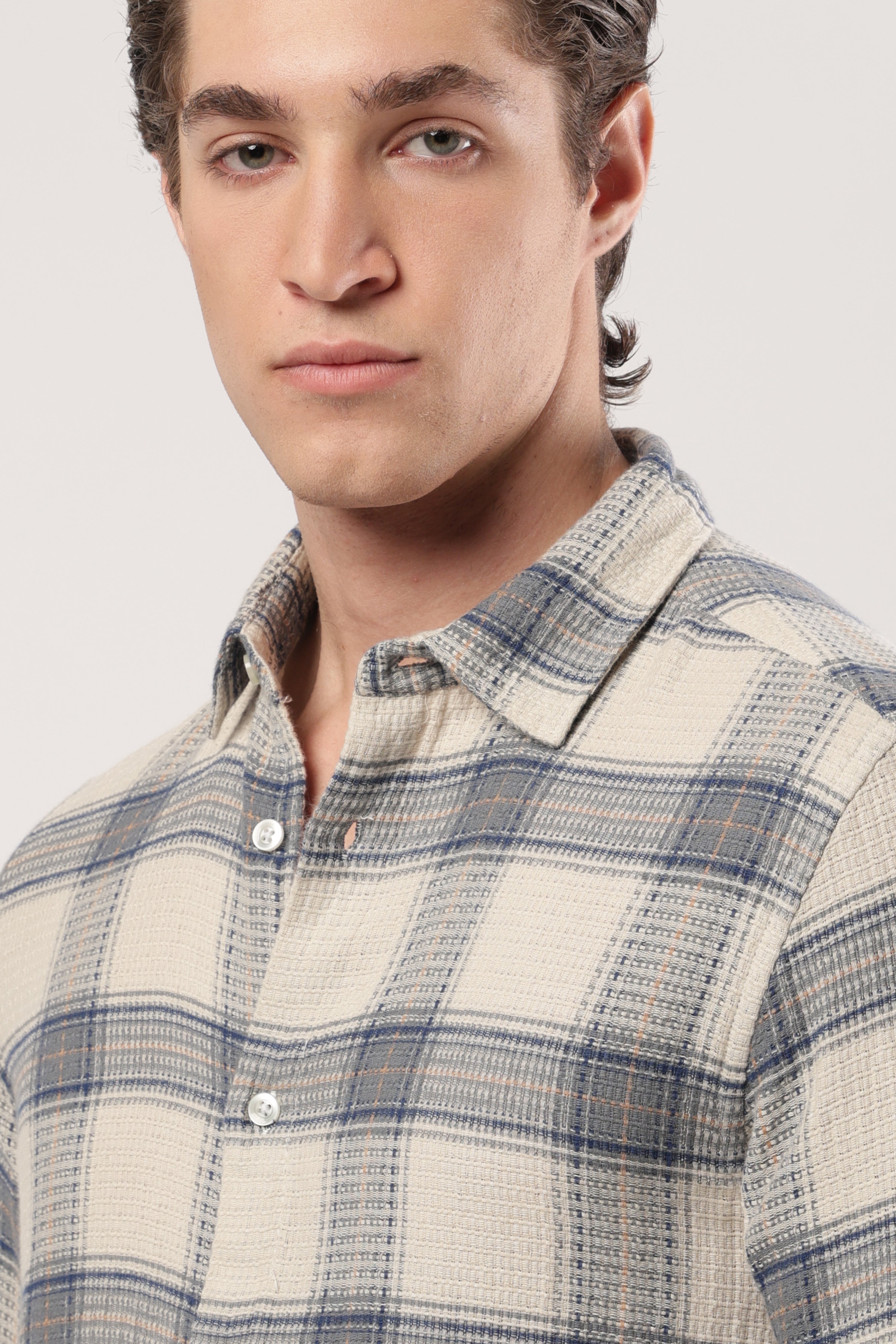 Navy Waffle Check Shirt
