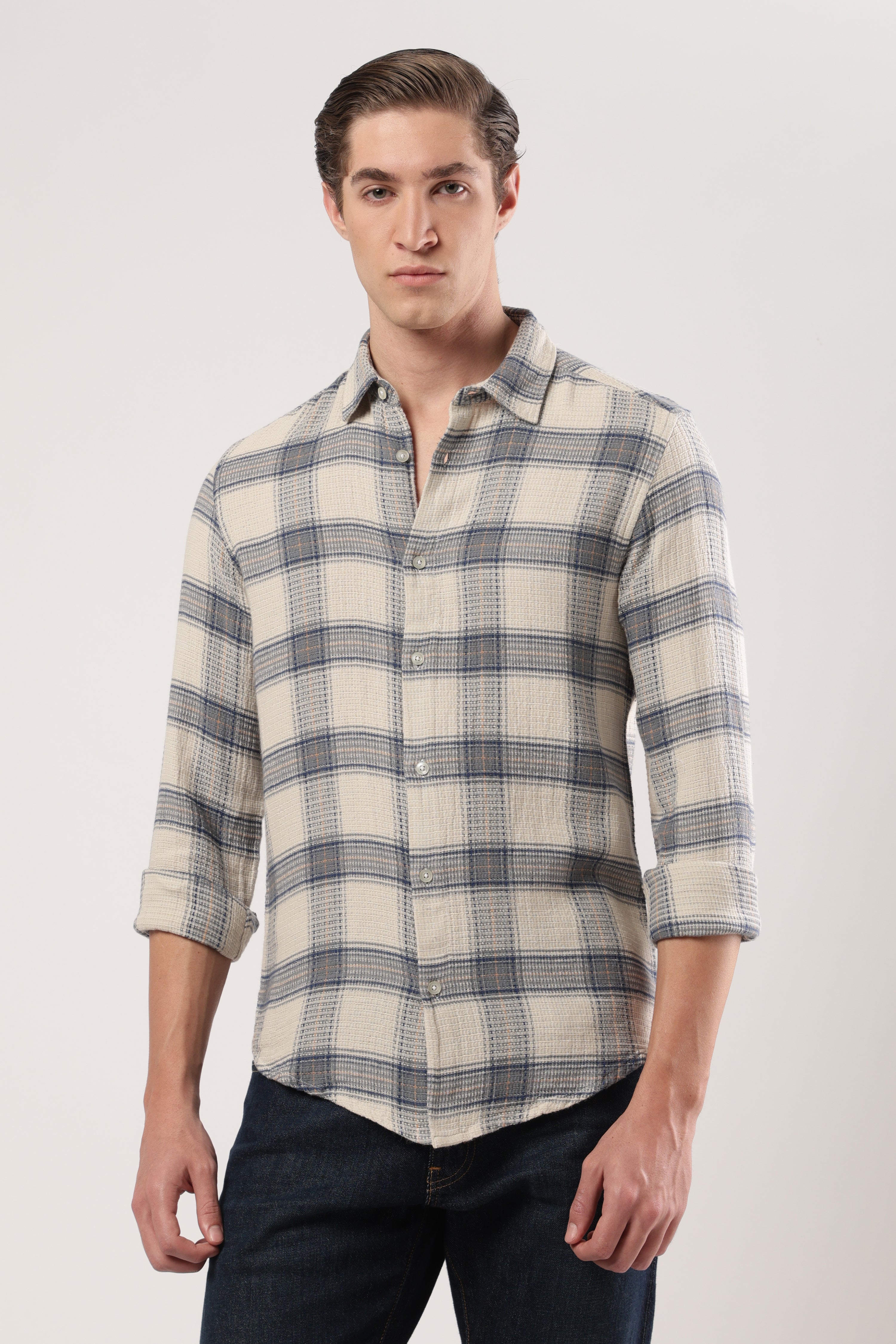 Navy Waffle Check Shirt