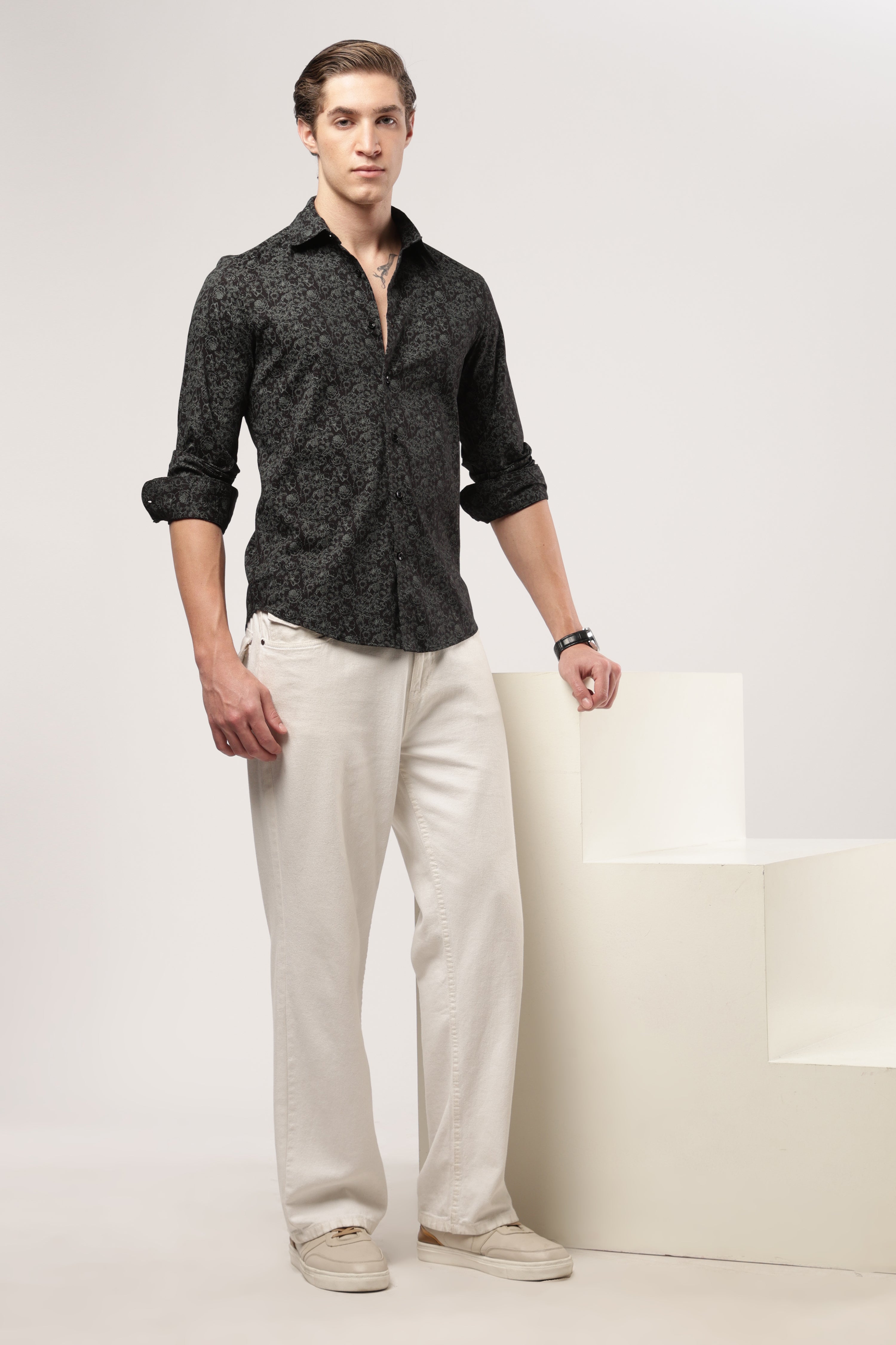 Smoky Green Florals Shirt