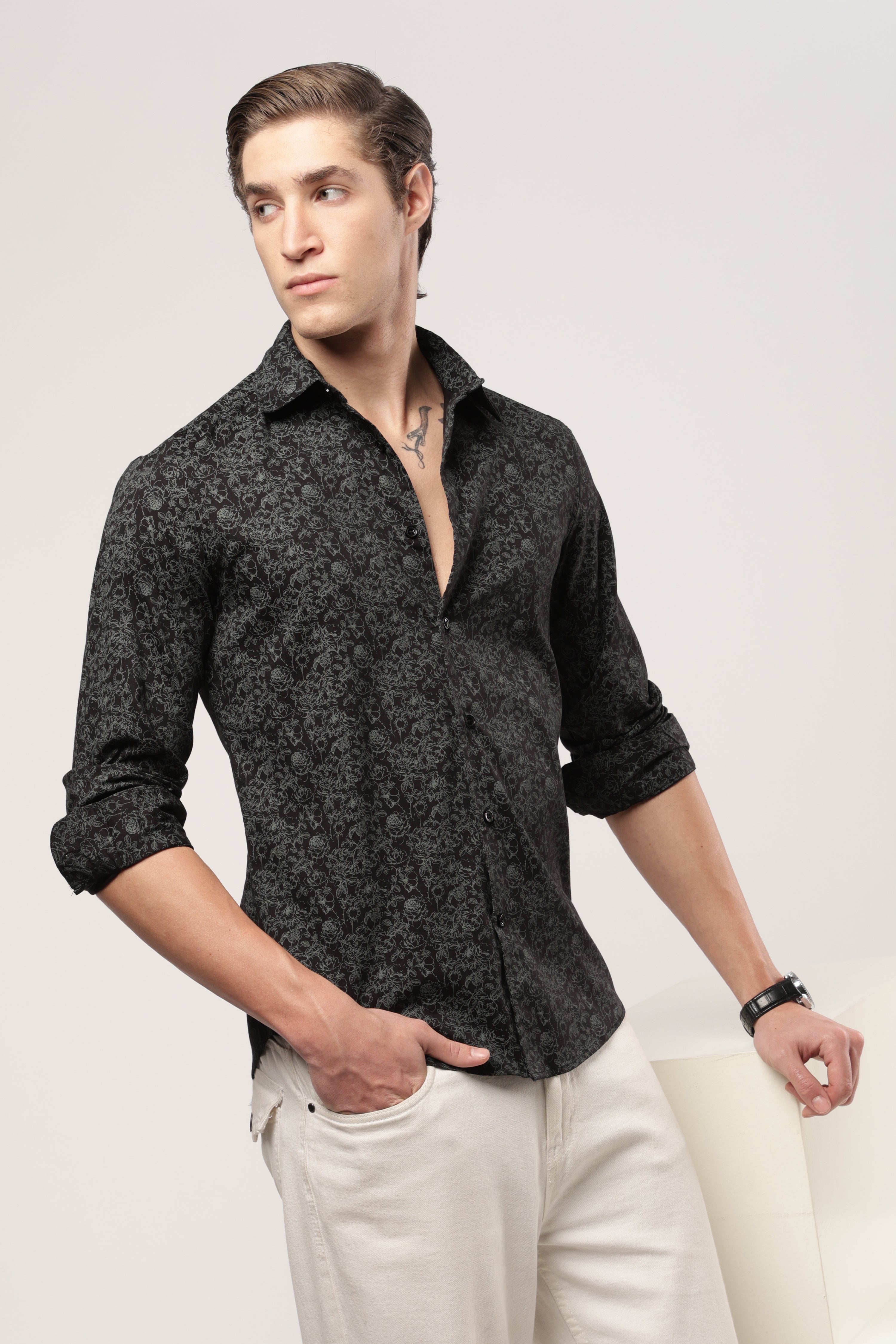 Smoky Green Florals Shirt