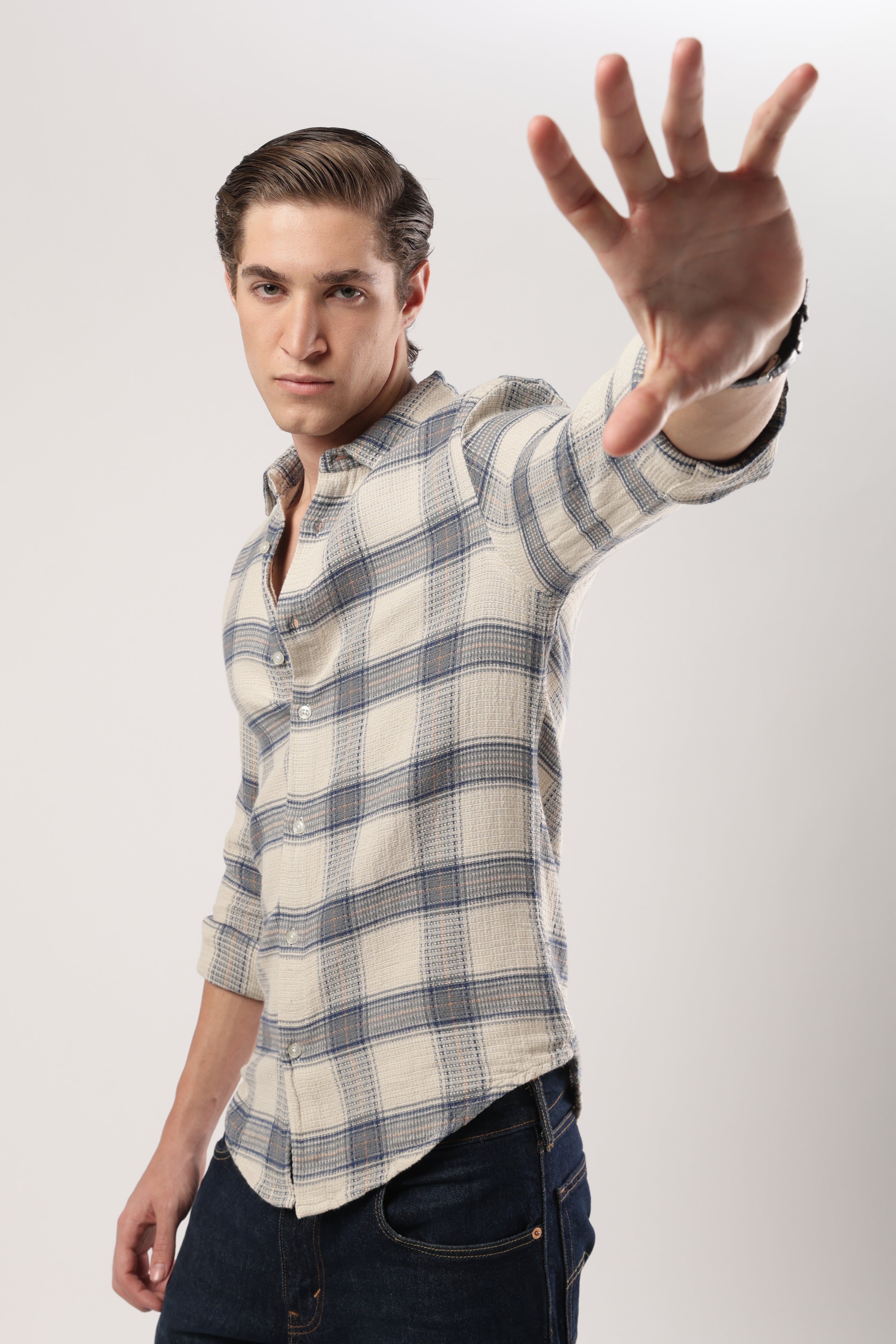 Navy Waffle Check Shirt