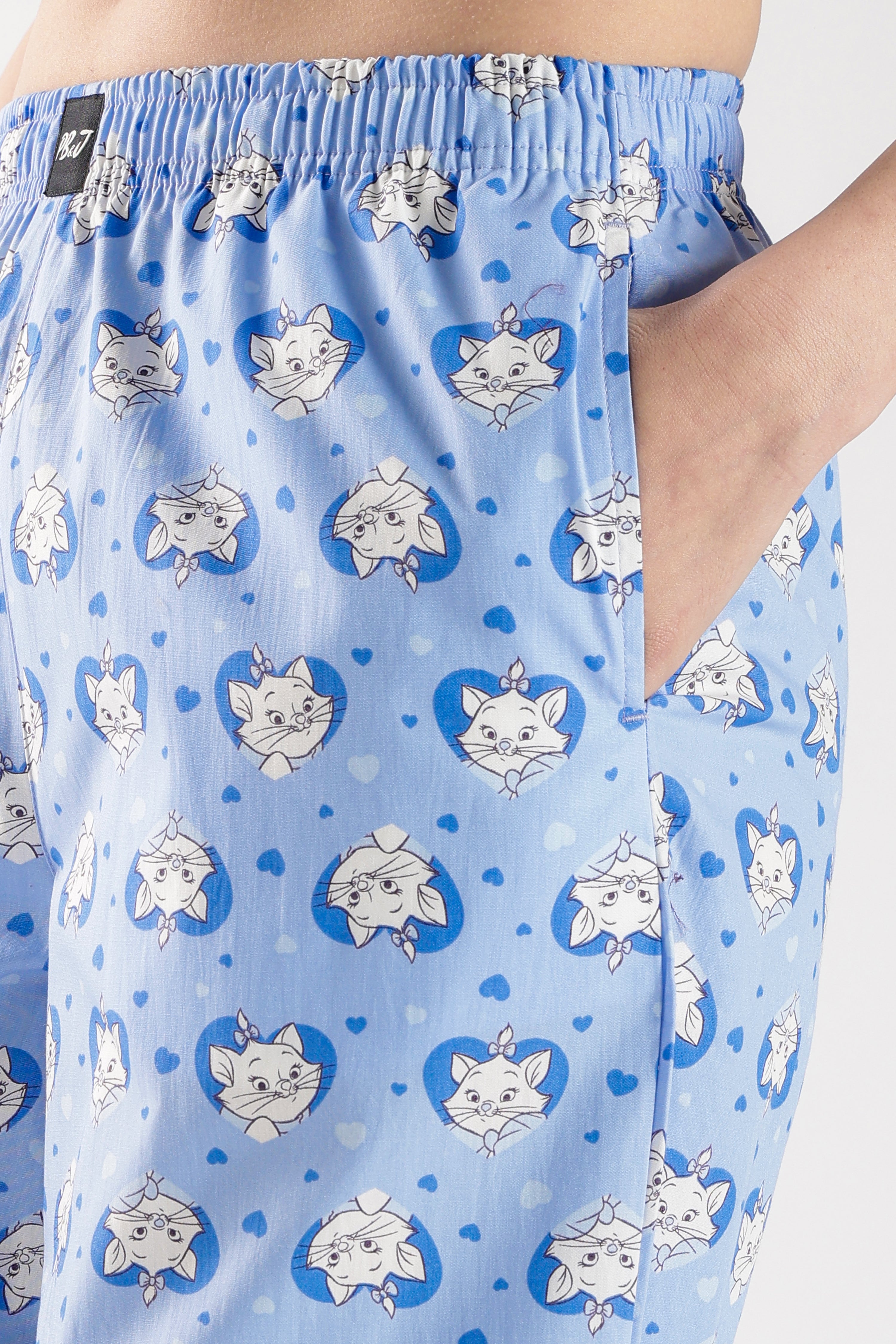 Women's Blue All-Over Cat Print Wide Leg Pyjamas