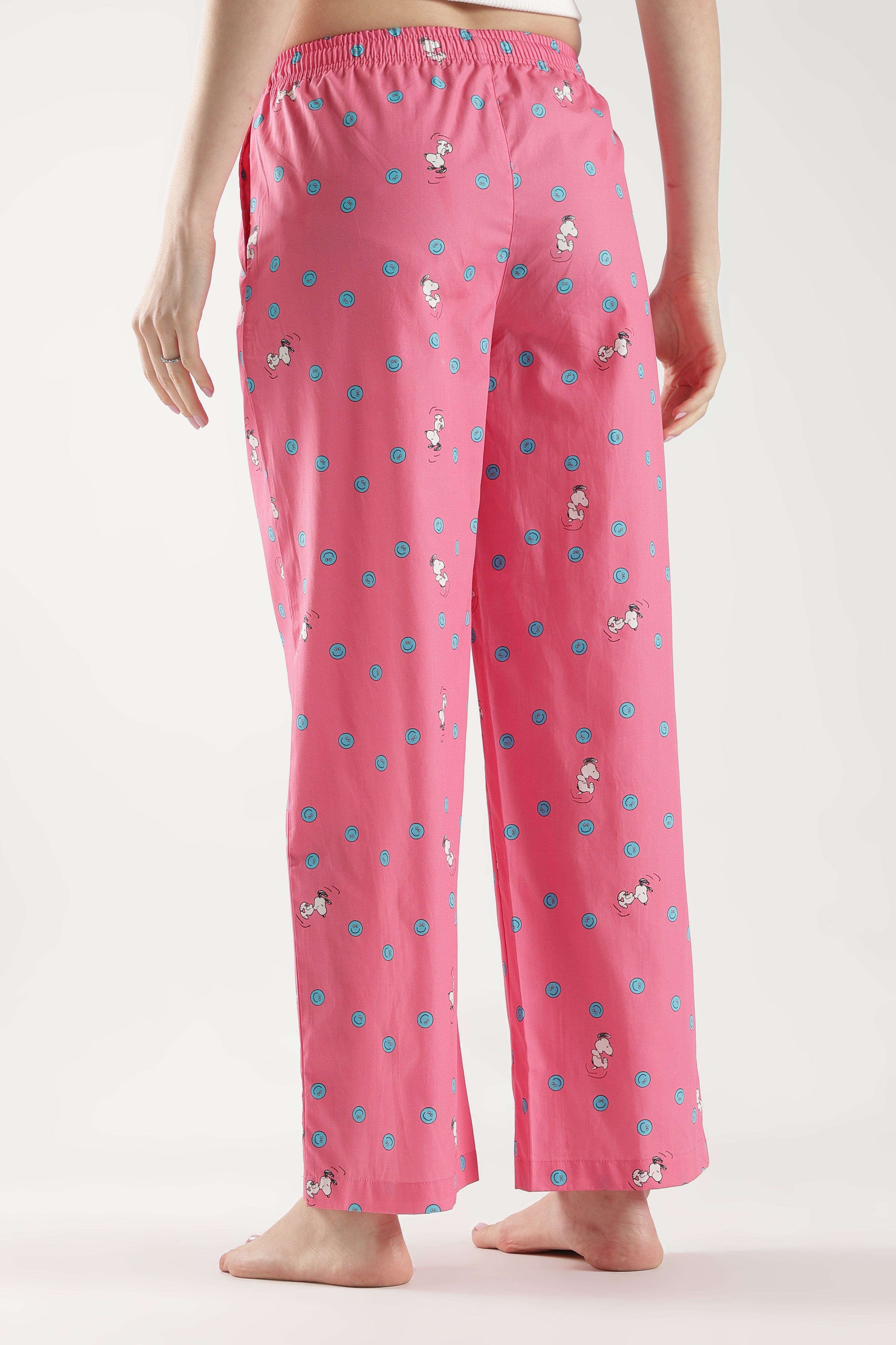 Women's Pink Doodle Dog Print Wide Leg Pyjama