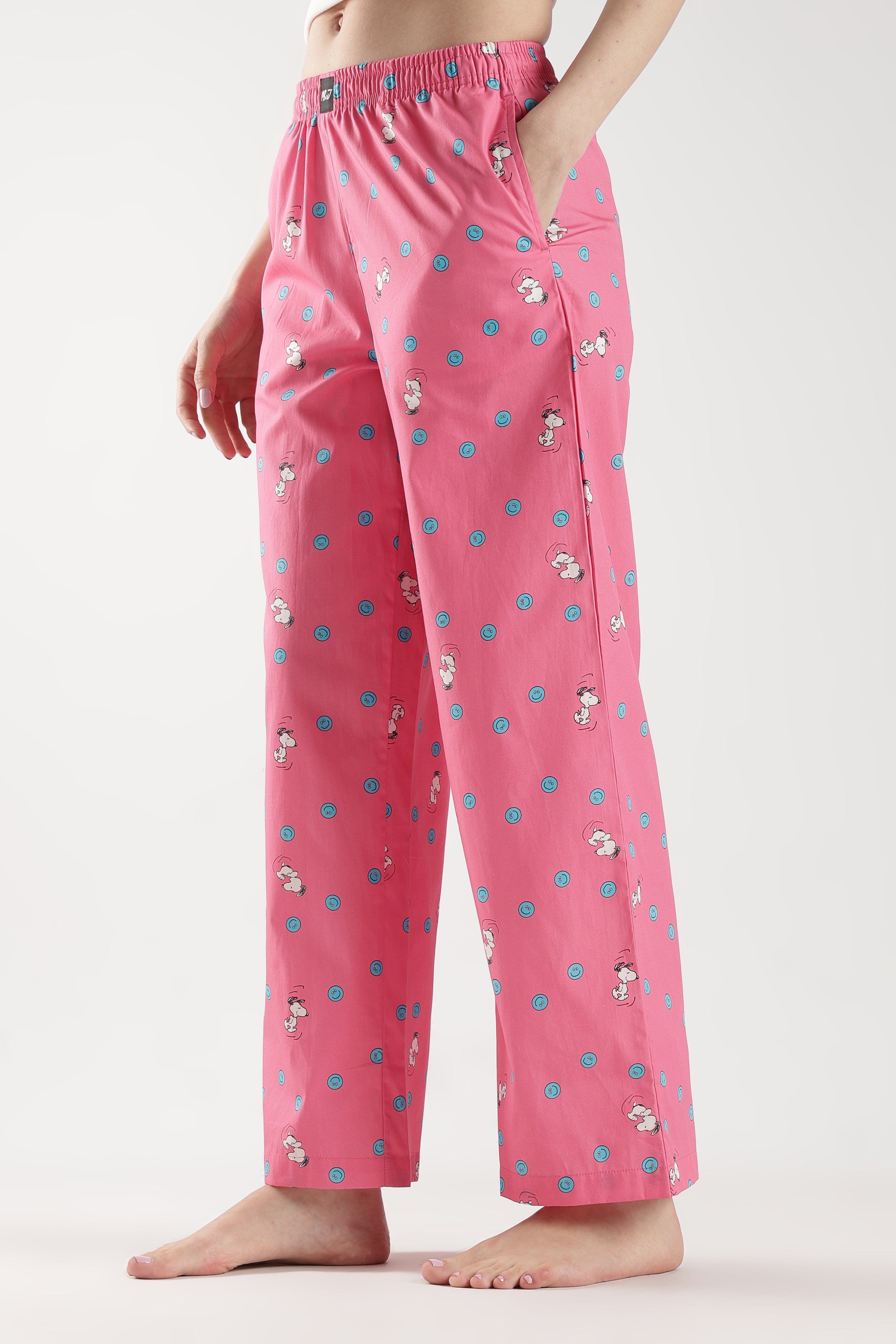 Women's Pink Doodle Dog Print Wide Leg Pyjama