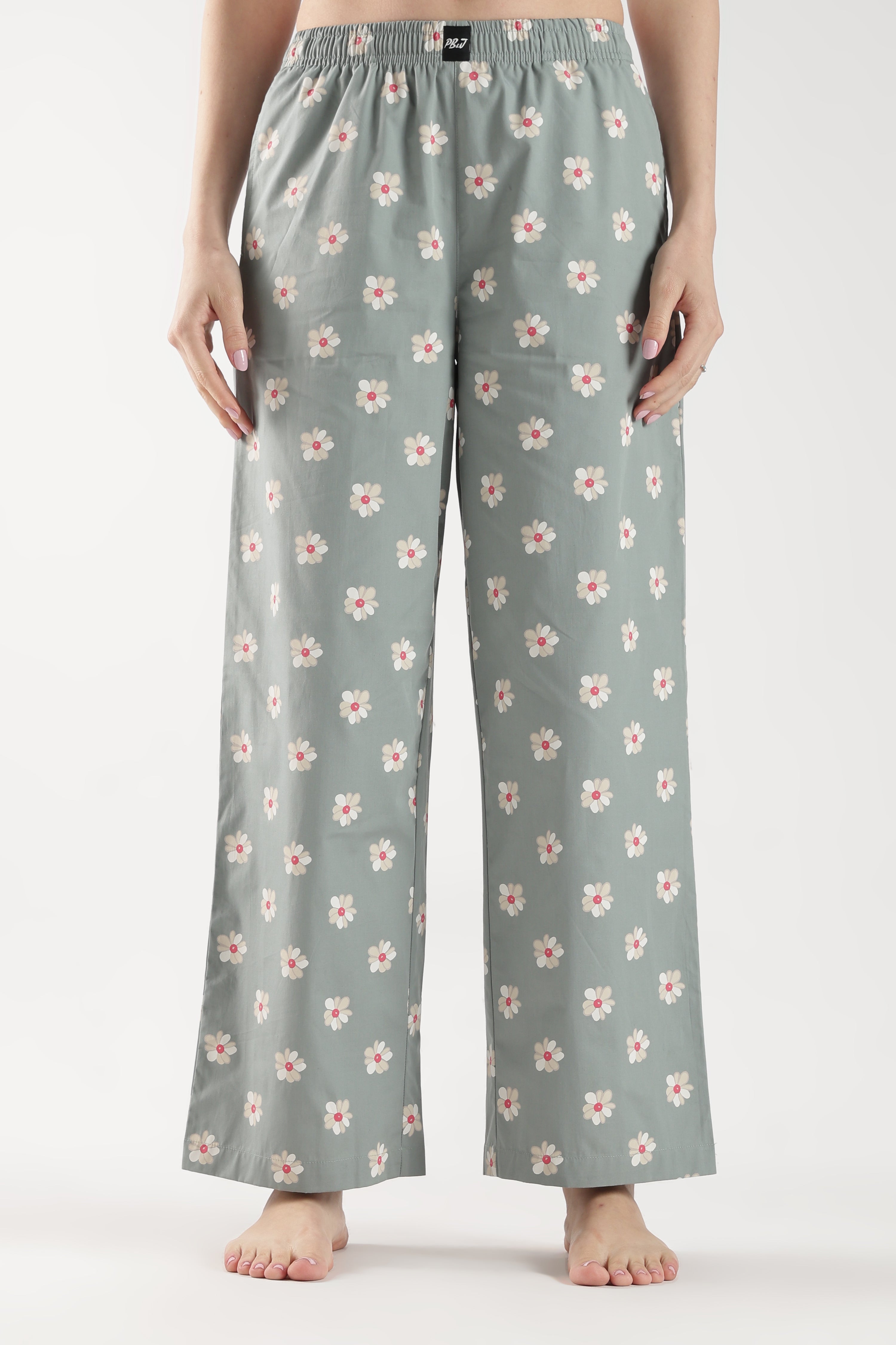 Egg Green Floral Wide Leg Pyjama Pants