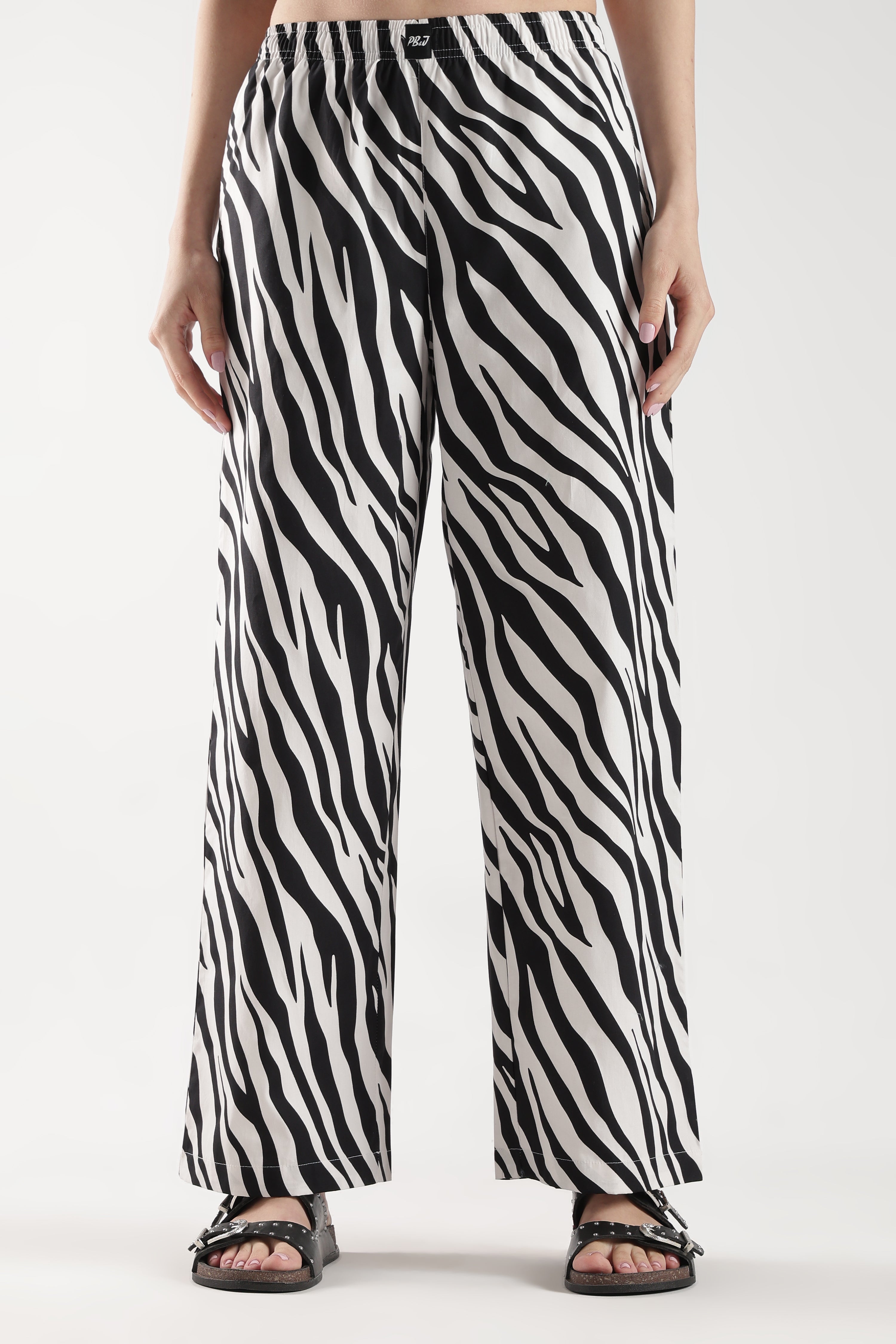 Women's White & Black Printed Wide Leg Pyjamas