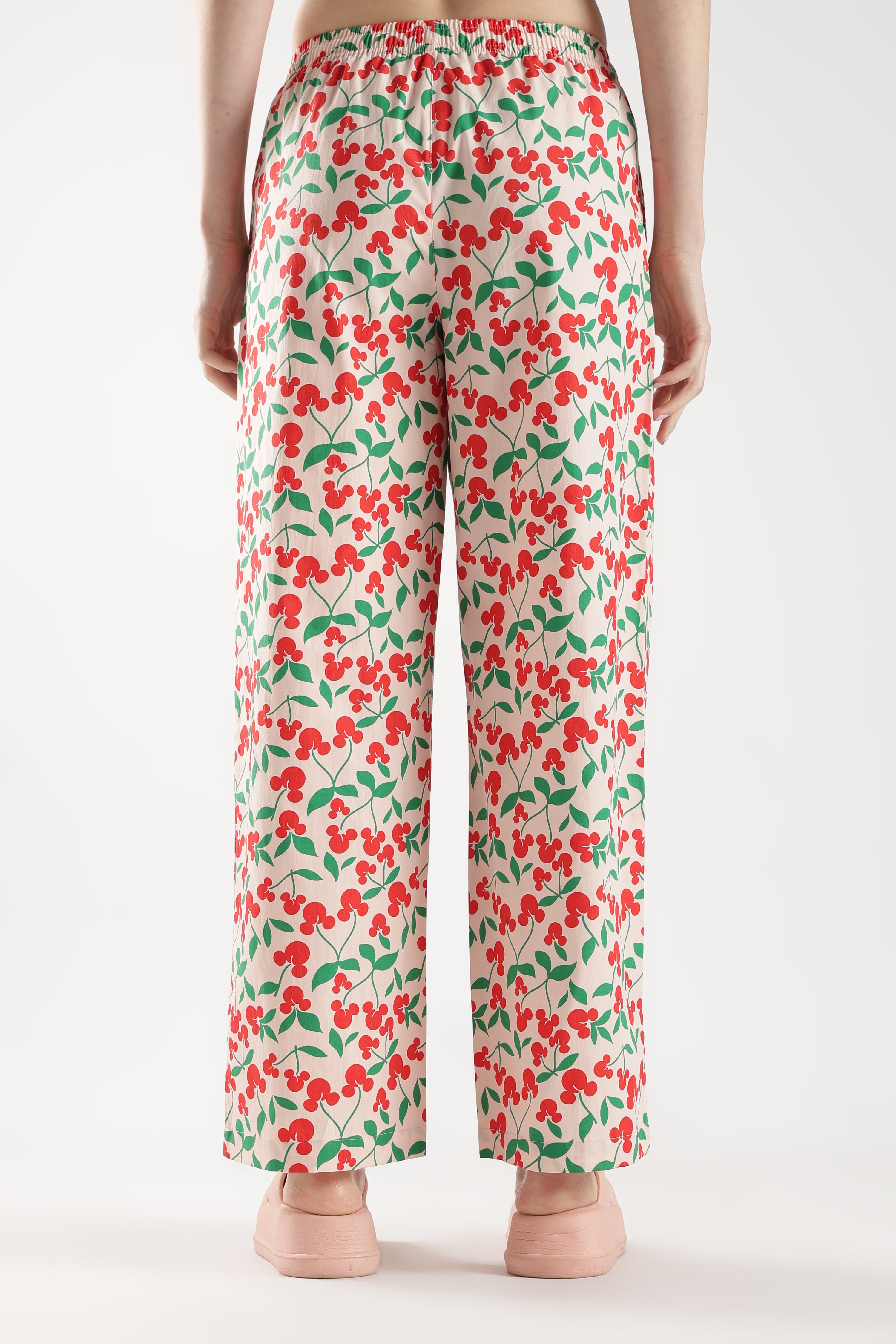Women's Cherry Floral Print Wide Leg Pyjamas