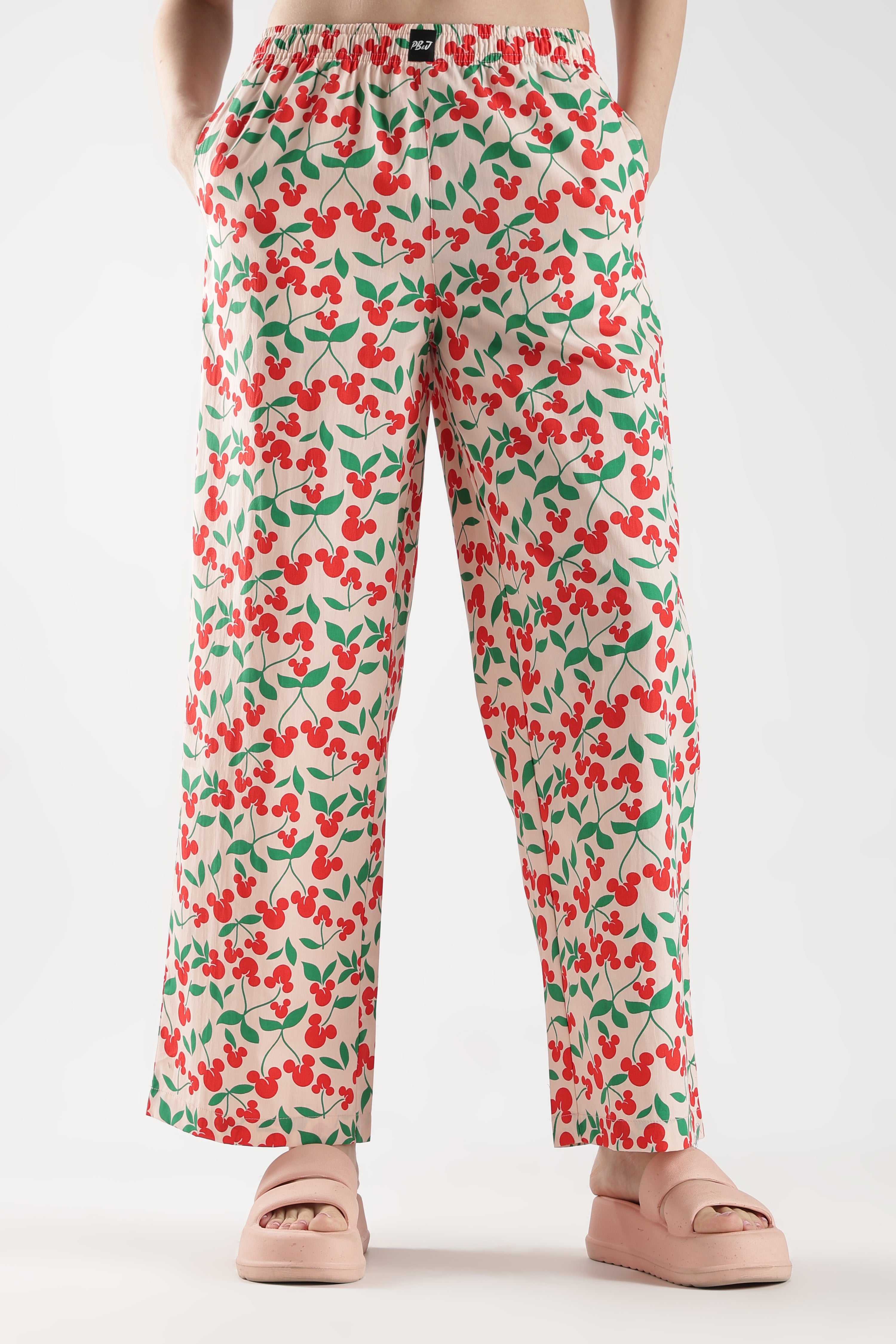 Women's Cherry Floral Print Wide Leg Pyjamas