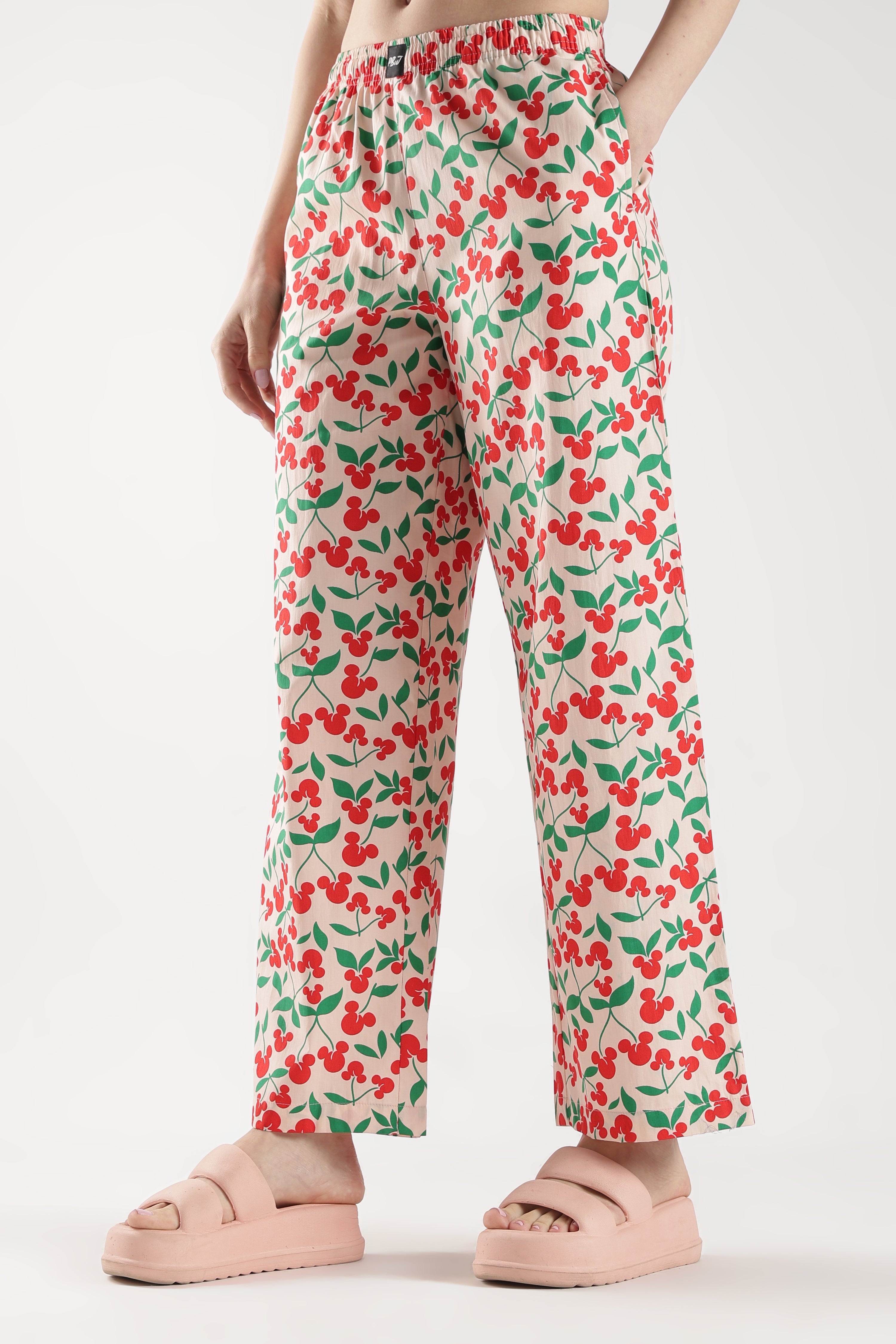 Women's Cherry Floral Print Wide Leg Pyjamas
