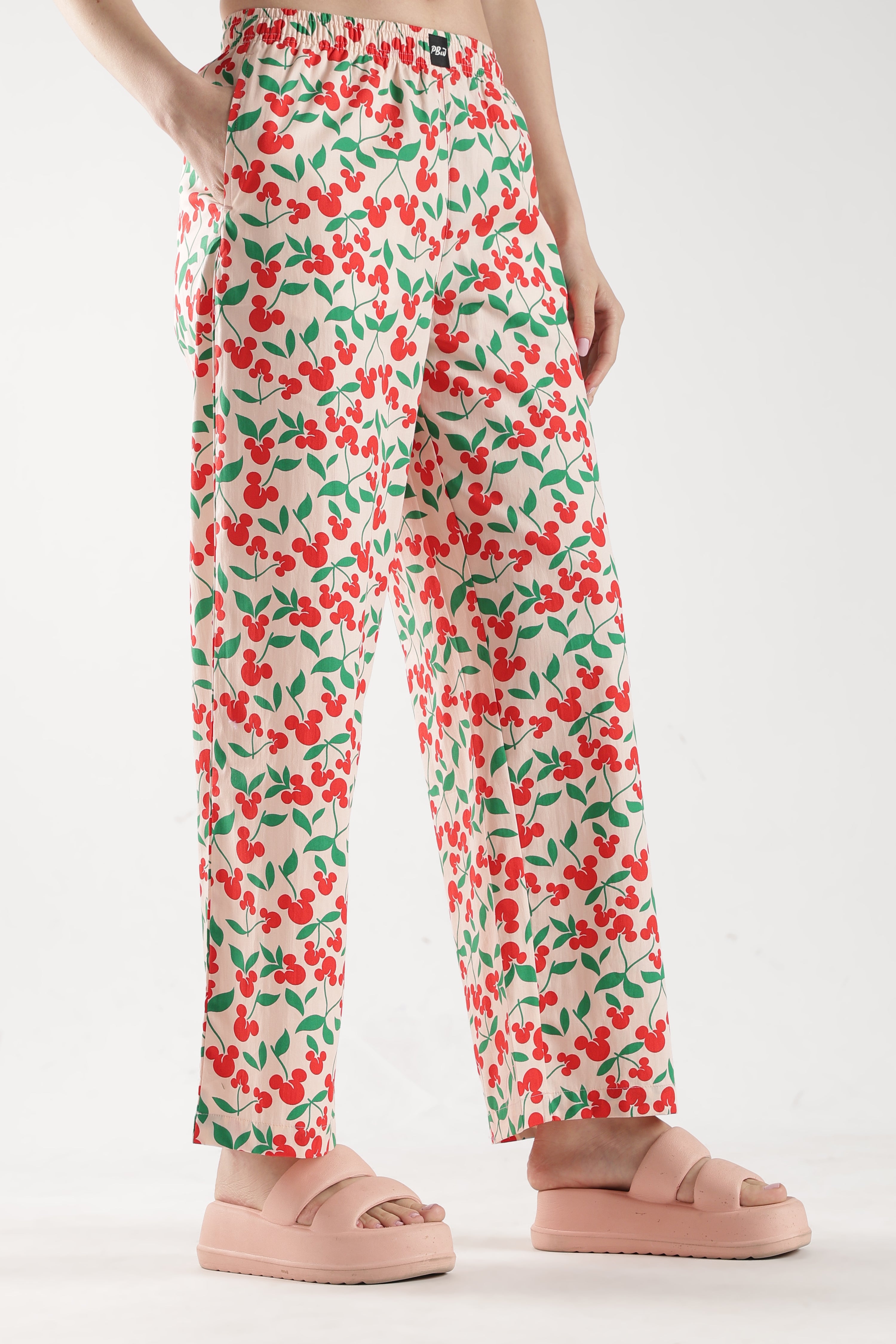 Women's Cherry Floral Print Wide Leg Pyjamas