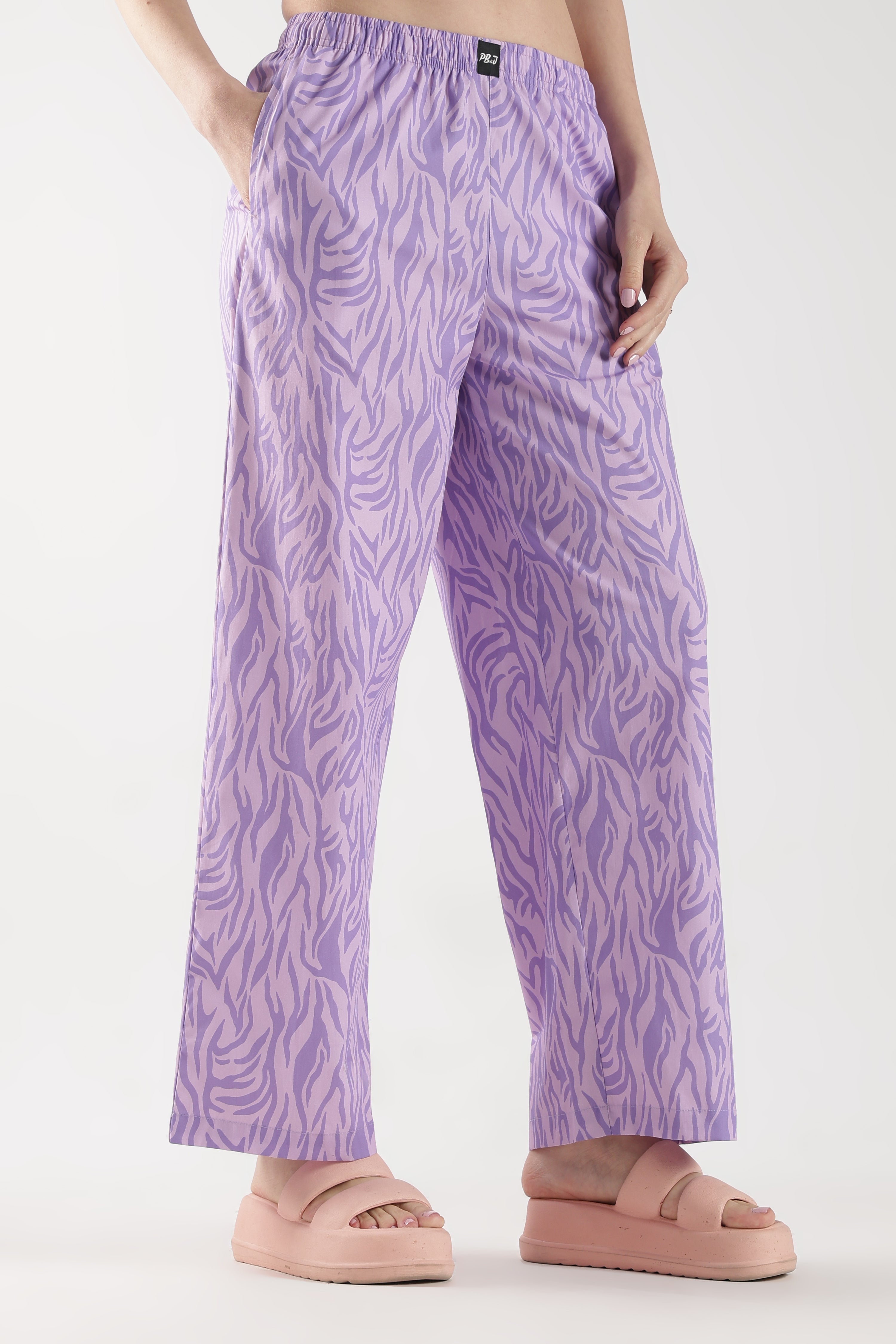 Women's Purple Abstract Print Wide Leg Pyjamas