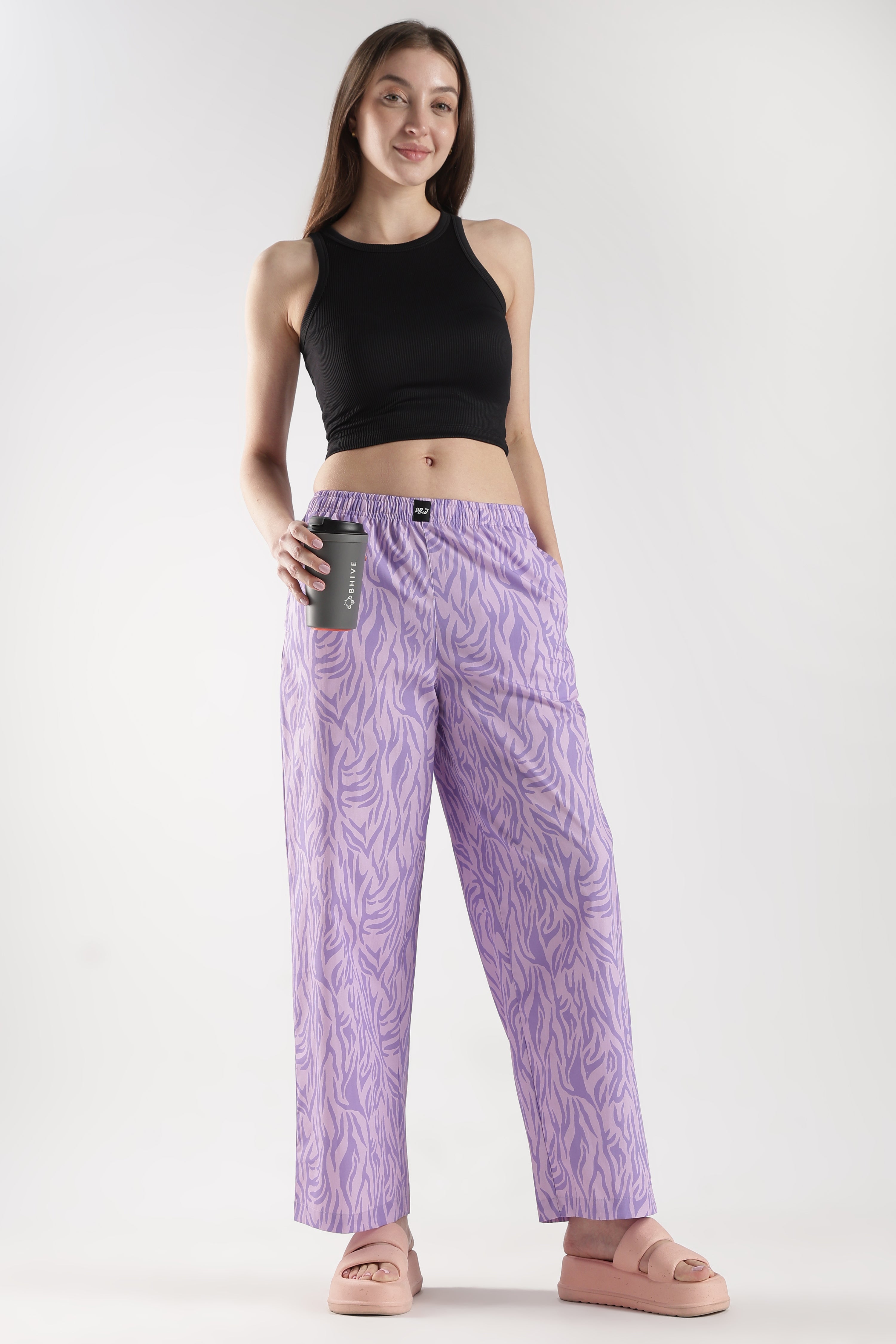 Women's Purple Abstract Print Wide Leg Pyjamas