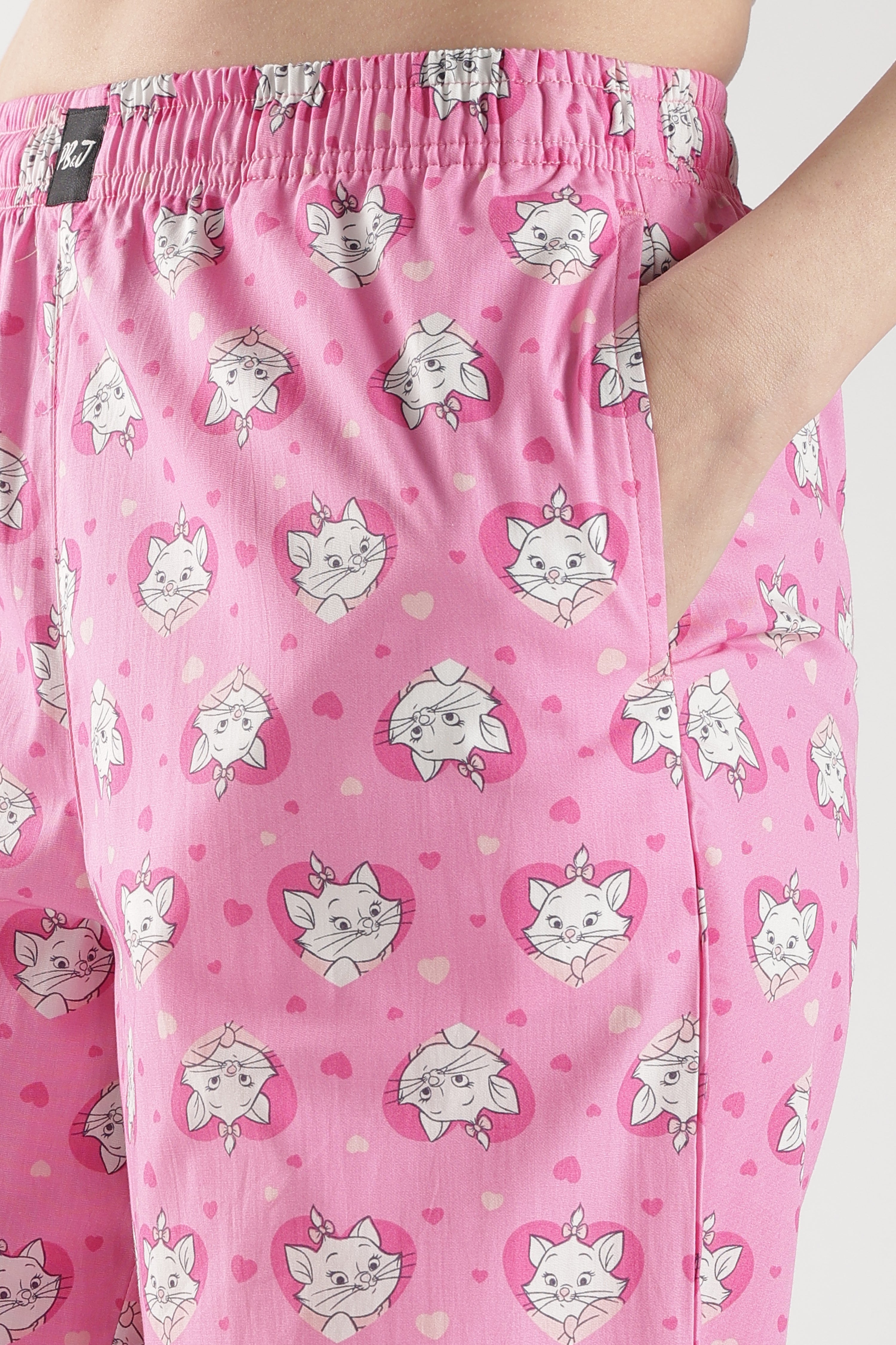 Women's Pink All-Over Cat Print Wide Leg Pyjamas