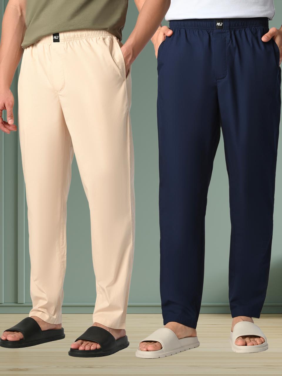 Oatmeal Beige & True Navy Blue Pyjamas Combo Pack