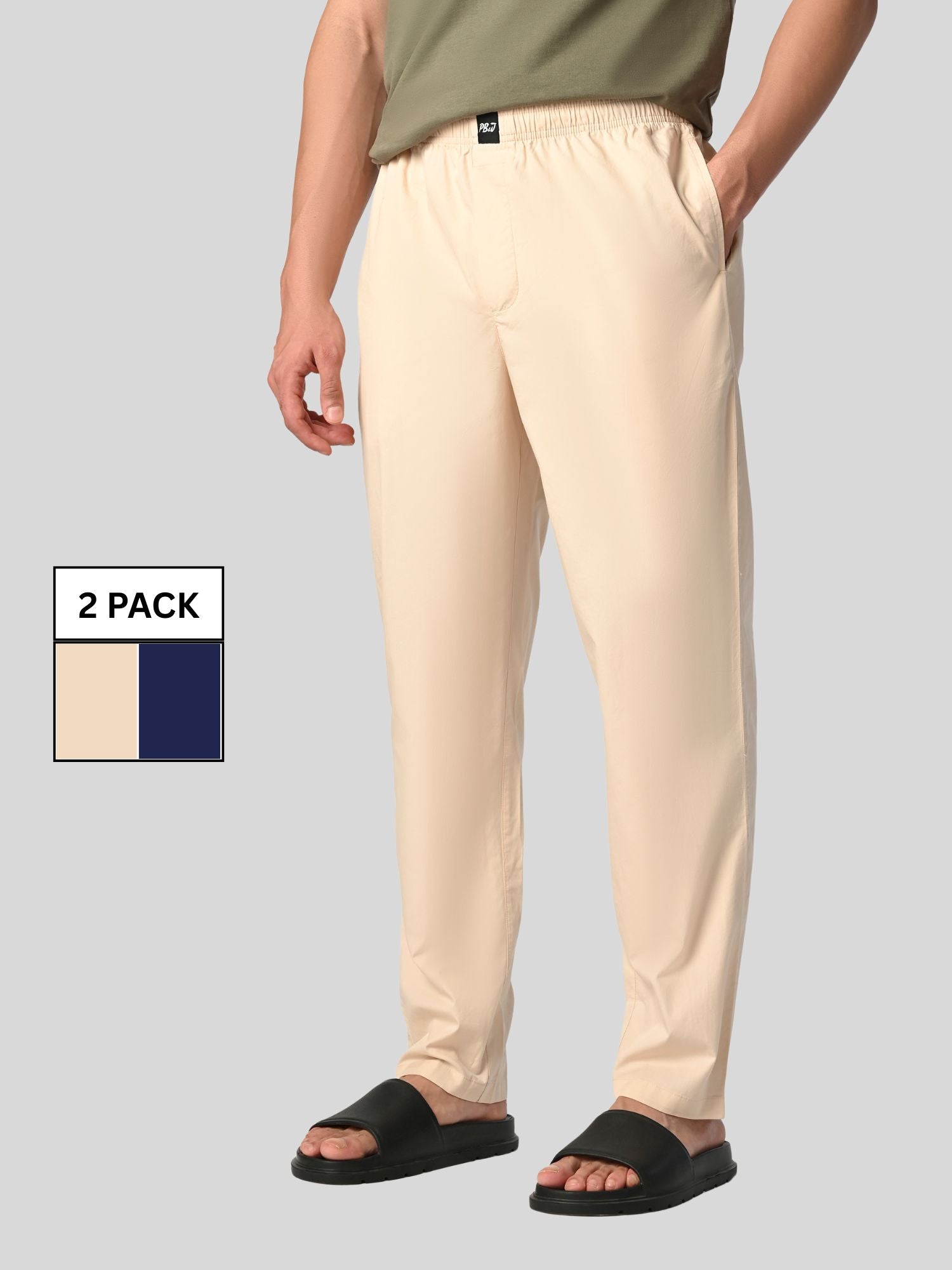 Oatmeal Beige & True Navy Blue Pyjamas Combo Pack